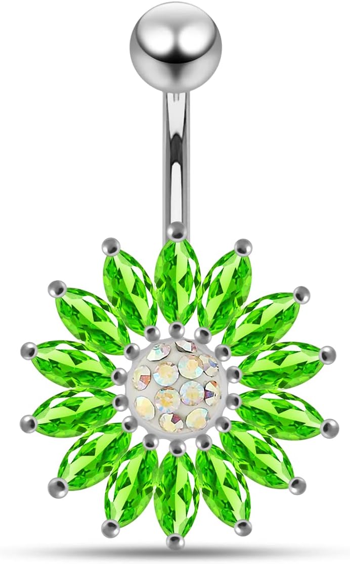 Stylish Mini Sunflower Design 925 Sterling Silver with Stainless Steel Belly Ring - Belly Button jewelry - Navel jewelry