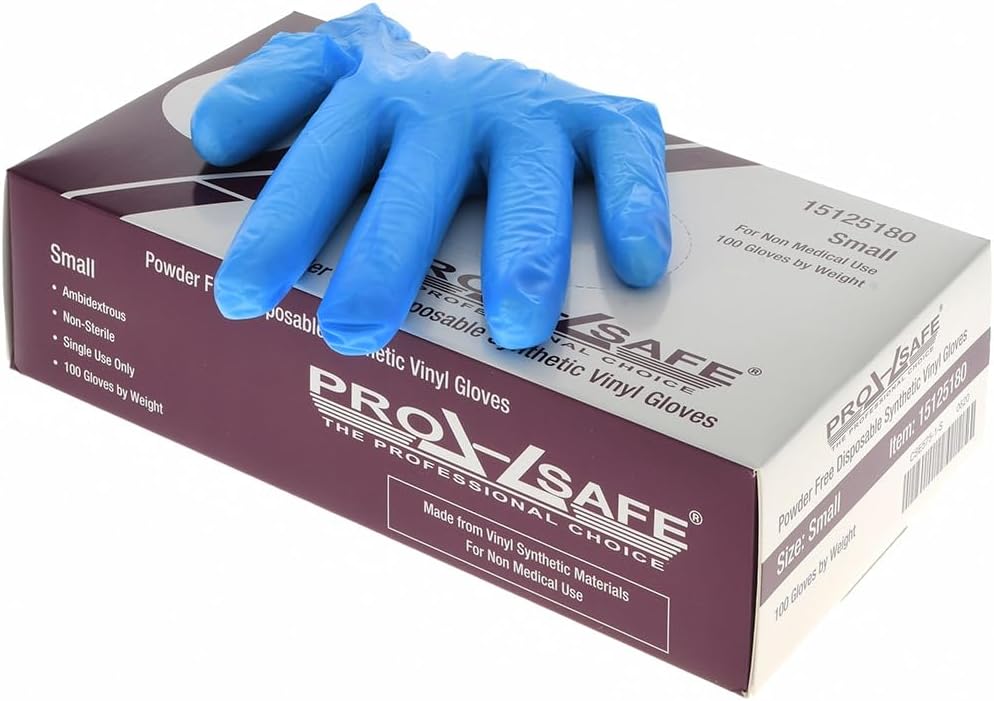 Disposable Gloves Size Small, 100 Count, Pack of 10, 3.5 mil, Vinyl, General Purpose Grade, Powder-Free - Blue, 9.5" Long, Ambidextrous