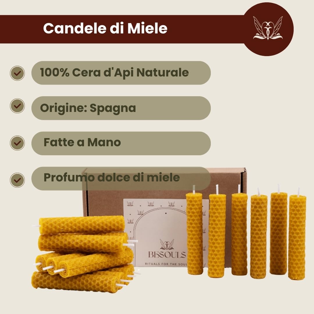 16 Candele Cera D'Api Naturali 10x2cm - Rituale Fortuna Con QR Code, Senza Paraffina, Handmade - Foto 12