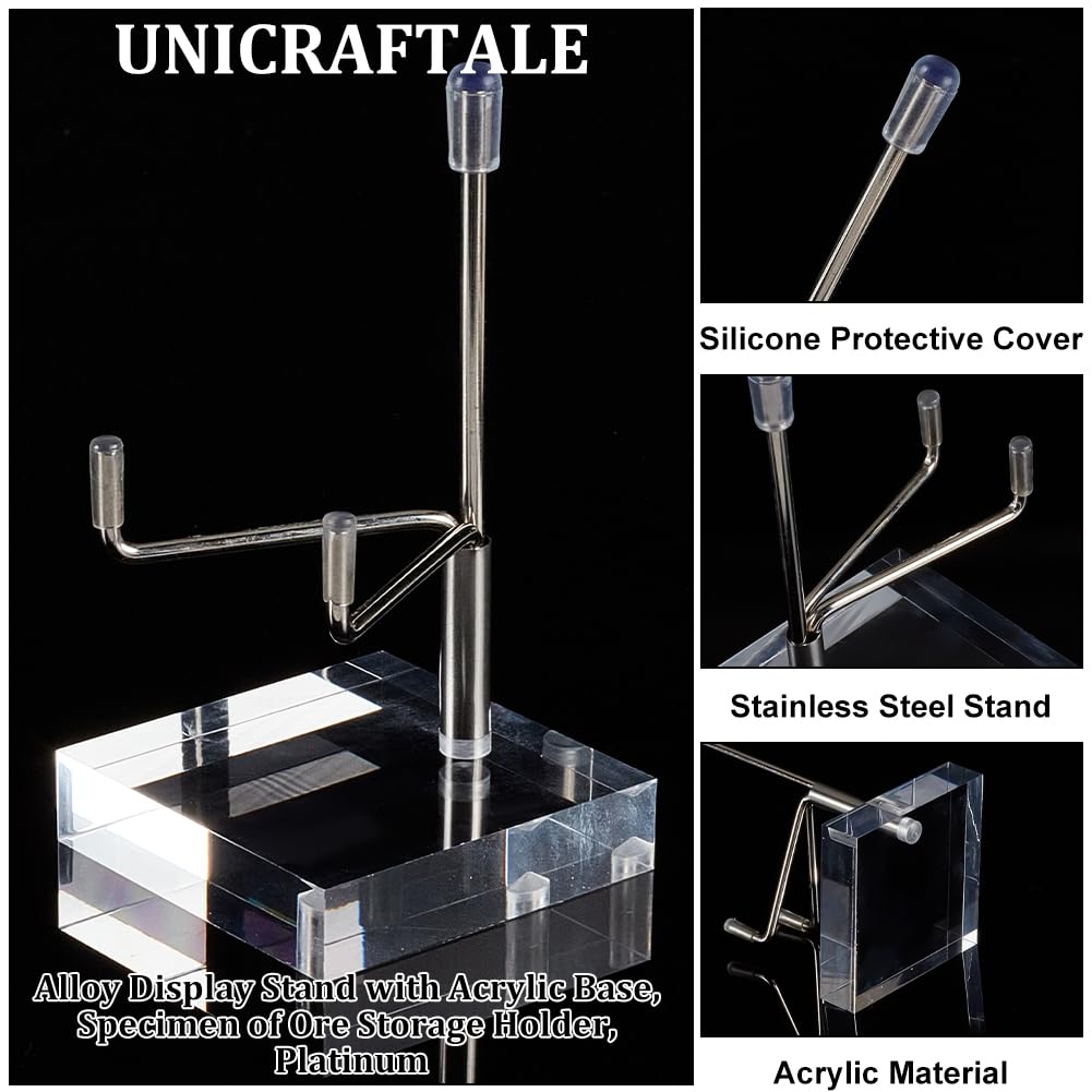 UNICRAFTALE 1 pz Espositore per rocce Espositore In Acrilico con Cavalletto Espositore con Bracci In Metallo Regolabili Cavalletto con Base In Acrilico per Cristalli di Rocca Pietre Preziose