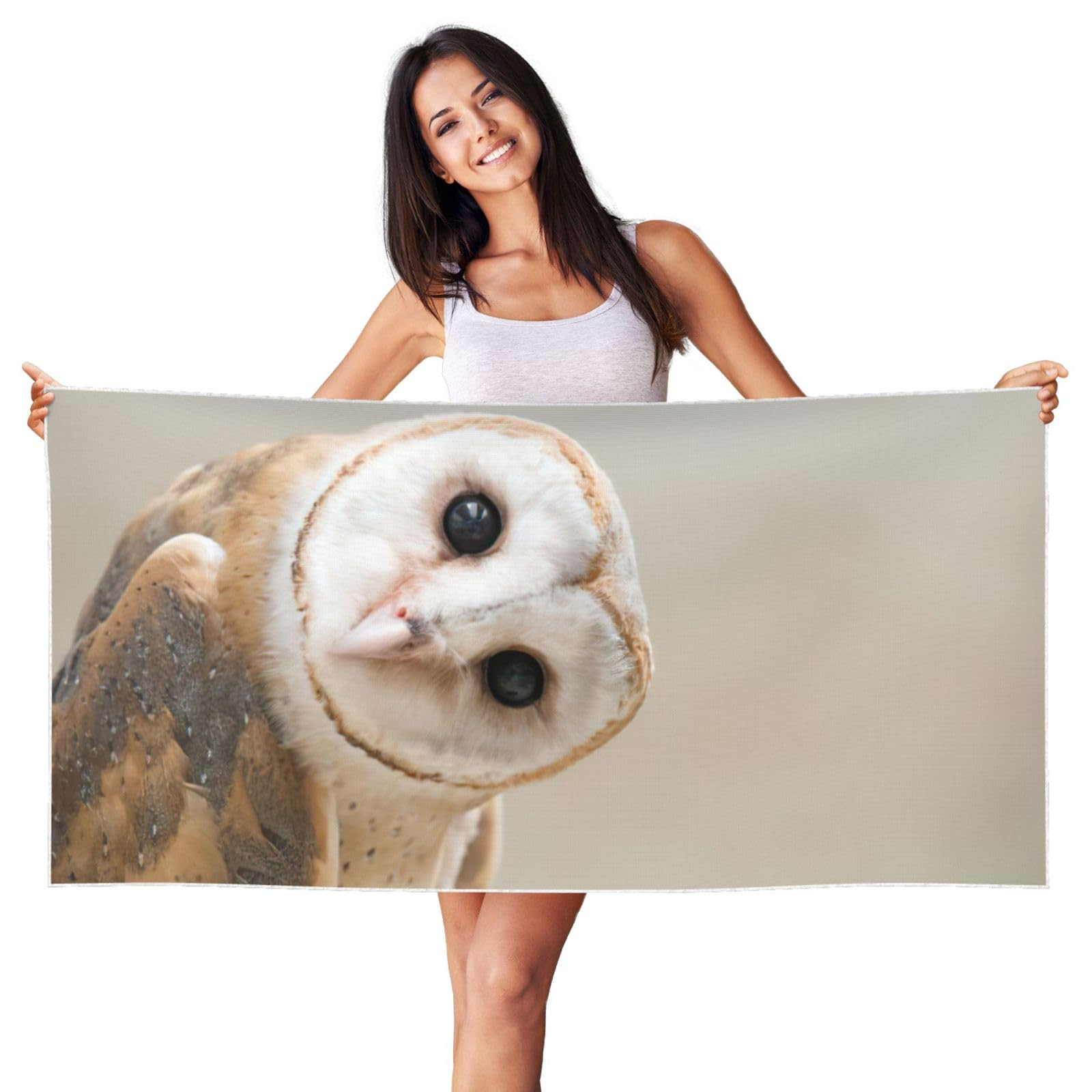 Edwal White Funny Owl Print Spa Bath Towels 70Cm X 140Cm,Soft Quick Drying Beach Towels For Bathroom,Gym,Travel