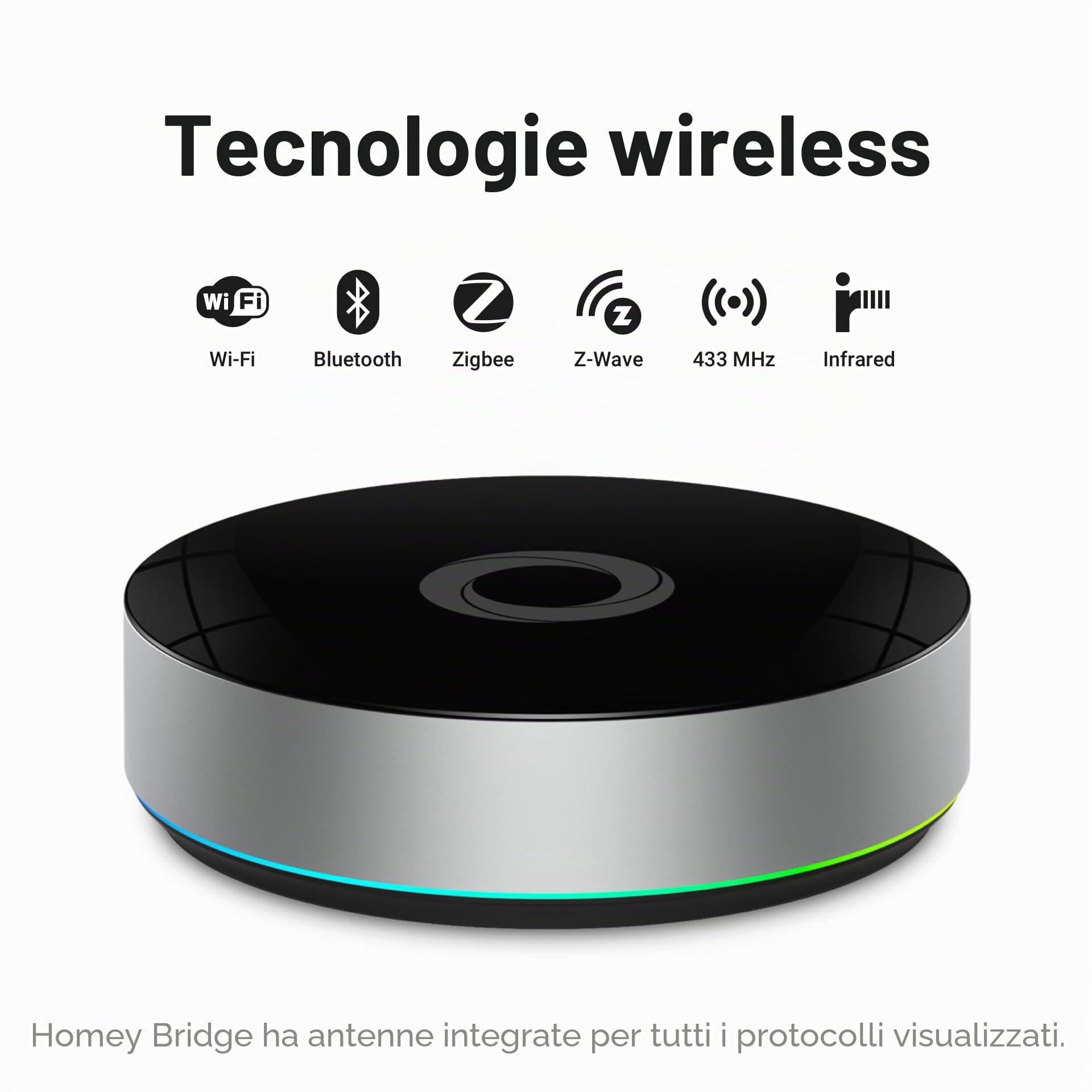 Homey Bridge | Hub smart home per l'automazione domestica – Compatibile con Z-Wave Plus, Zigbee, Wi-Fi, BLE, 433 MHz e Infrarossi. Compatibile con Siri, Alexa e Google Home.