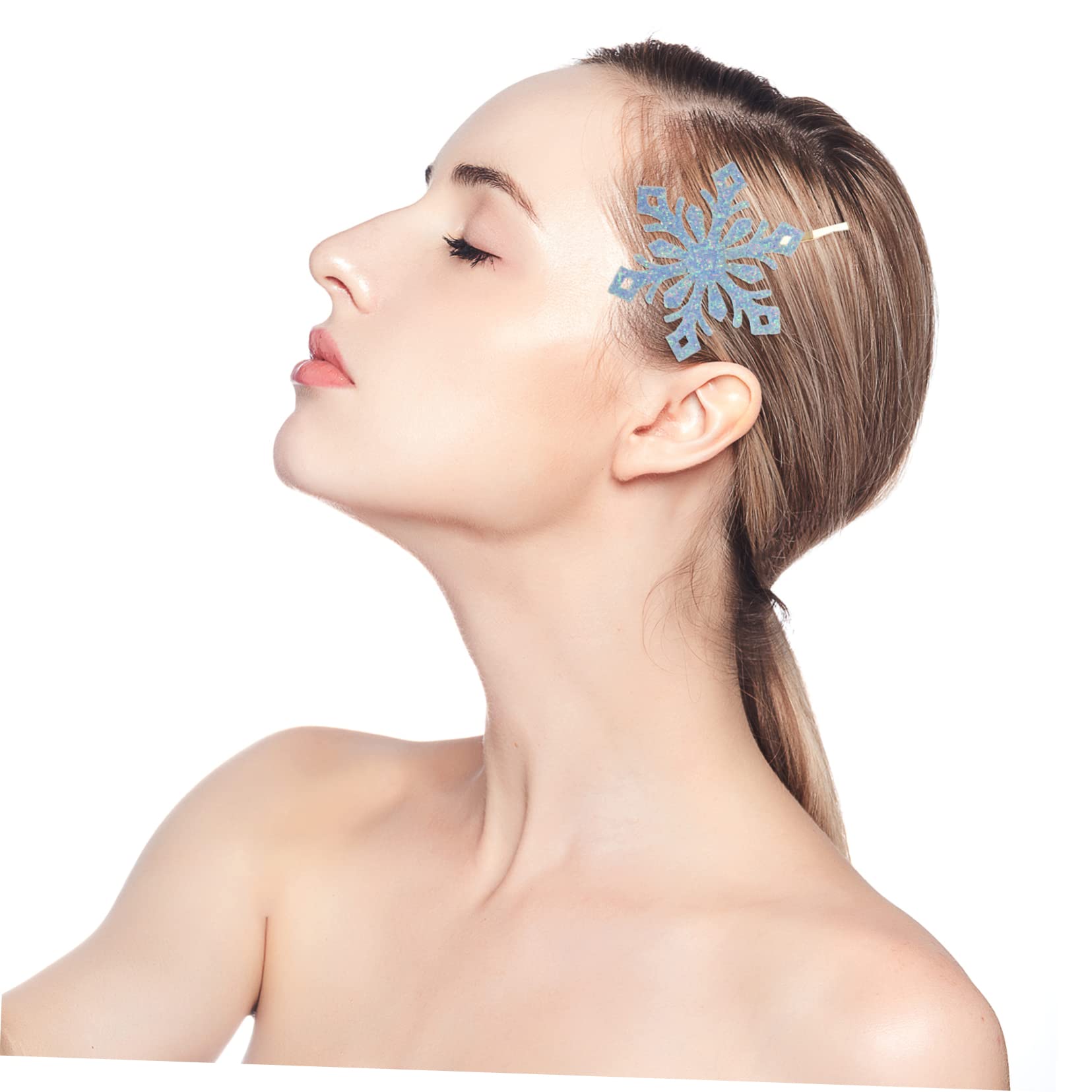 Beatifufu 30pcs Snowflake Hair Pin Material DIY Craft Accessories Shiny Snowflake Decals for Fabric Jewelry