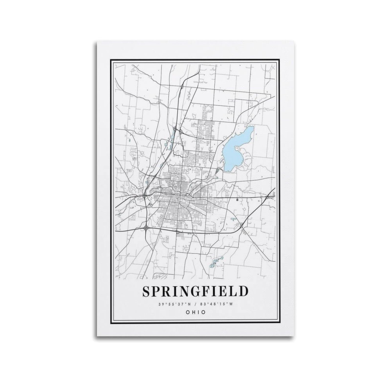 xiaoxiaoshen Springfield Ohio Map Canvas Poster Wall Art Prints Room Aesthetic Murals Bedroom And Living Decorations 20x30inch(50x75cm)
