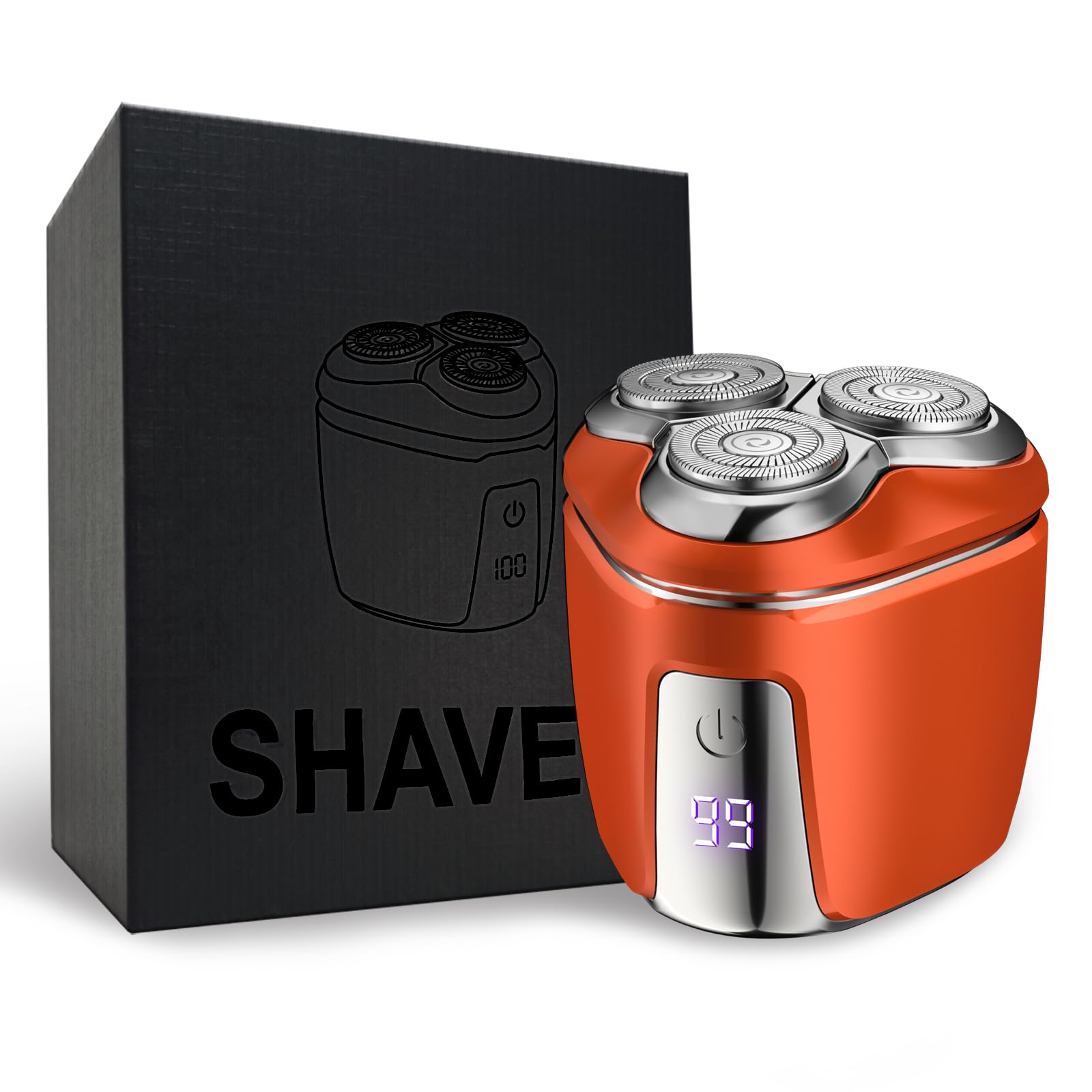 Portable Electric Foil Shaver for Men, Mini Electric Razor for Beard/Face, 3 Floating Blade LED Display, Type C Fast Rechargeable, IPX7 Waterproof (Orange)