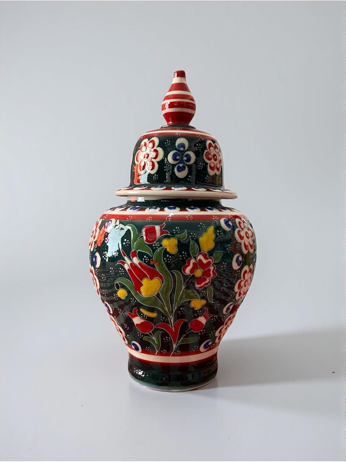 Handmade Ceramic Vase 11-30cm Kütahya Style Deep Green Wheel Thrown - Deep Green