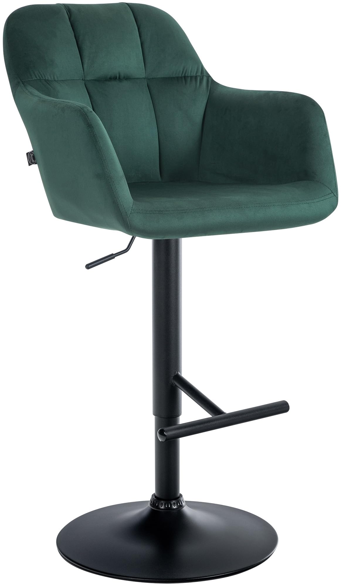 CLP Natoma Velvet Bar Stool with 360° Swivel, Height Adjustable Metal Base with Footrest, Colour: Green; Frame Material: Metal Matt Black