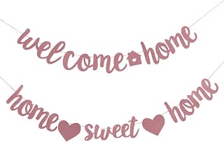 Welcome Home Banner Home Sweet Home Banner flash Banner Welcome Party Family Party Housewarming Banner for School Decoration, 2PCS (rose gold)