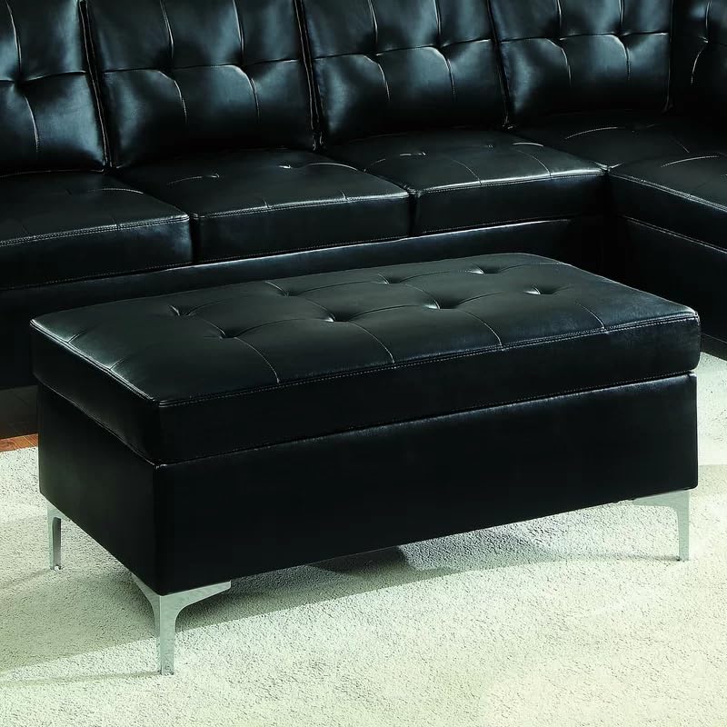 LEGACY OF COMFORT Spuyten Faux Leather Ottoman Storage Bench Two Seater Sofa Bench with Storage Ottoman with Storage Footrest Ottoman Pouffe for Living Room Bedroom Entryways (Black)