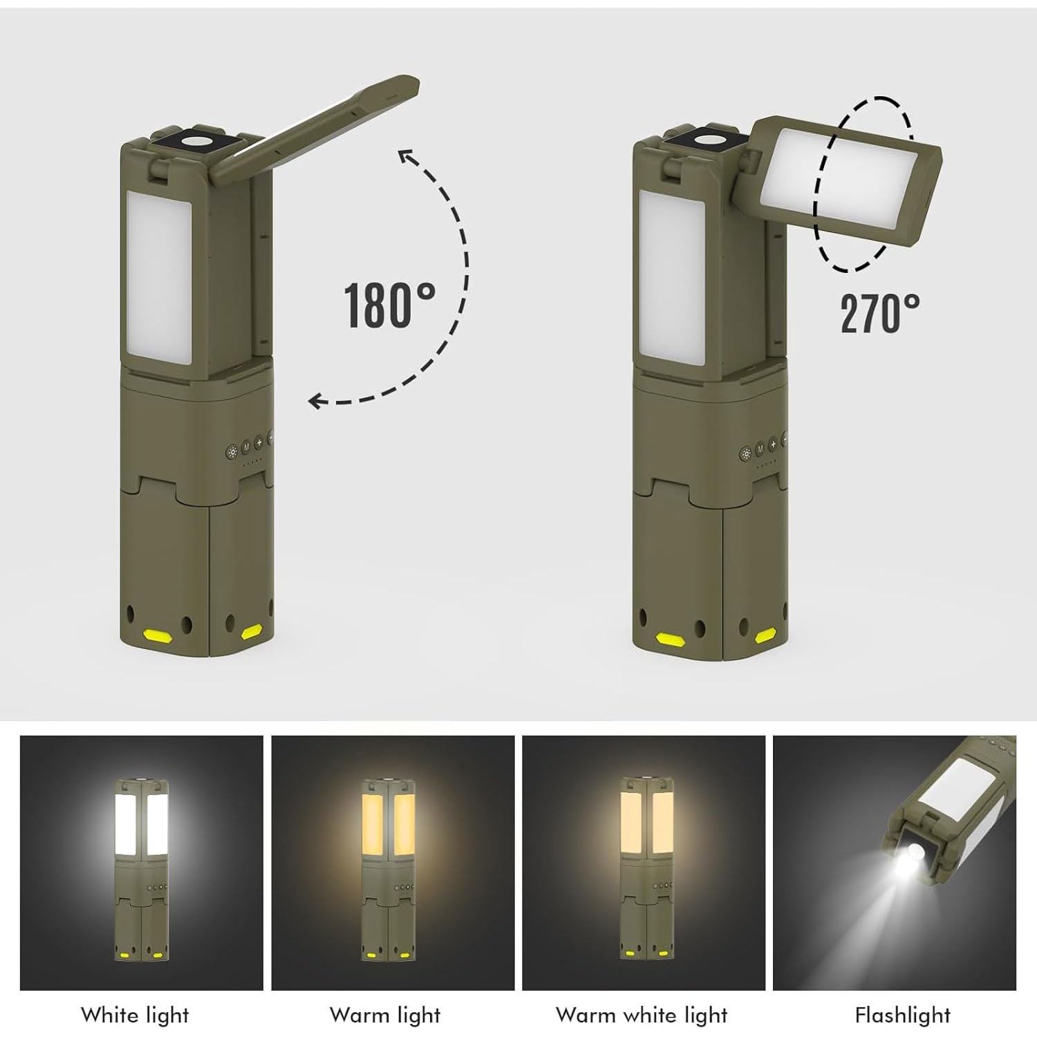 3-in-1 Led Campinglampe Aufladbar Teleskop, 6000LM Camping Laterne Magnetische Taschenlampe 14000mAh Powerbank 3 Farbtemperaturen Wasserdicht Outdoor Wandern Autoreparatur Abenteuer Notfall (Khaki)