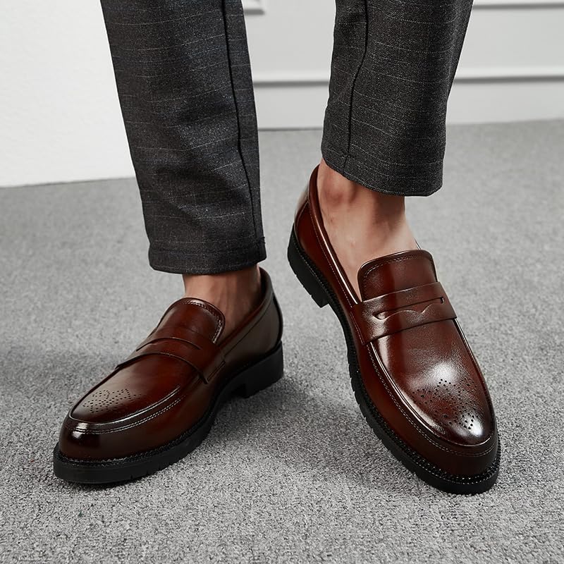Image of HuitJours Men Two Tone Colors Penny Loafer Slip On Pull on Dress Shoes Casual Boat Shoes Moccasins