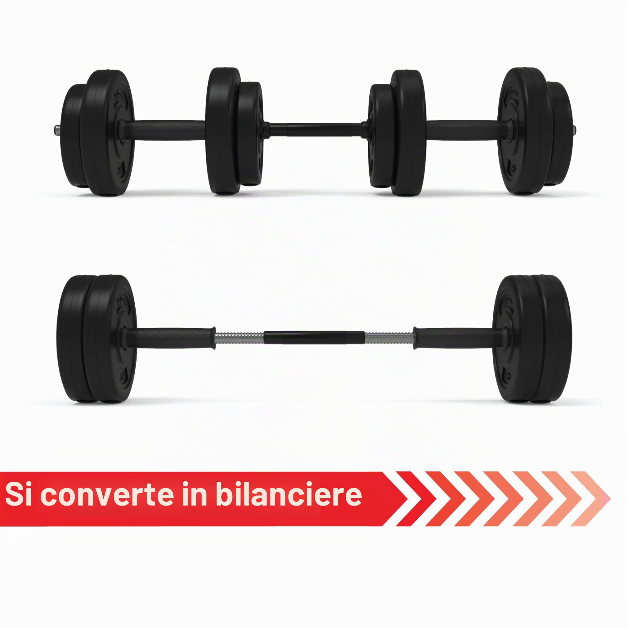 Body Revolution, set di bilanciere e manubri in vinile, varie combinazioni possibili, pesi da 10, 15, 20, 30, 40, 50 kg, 10kg