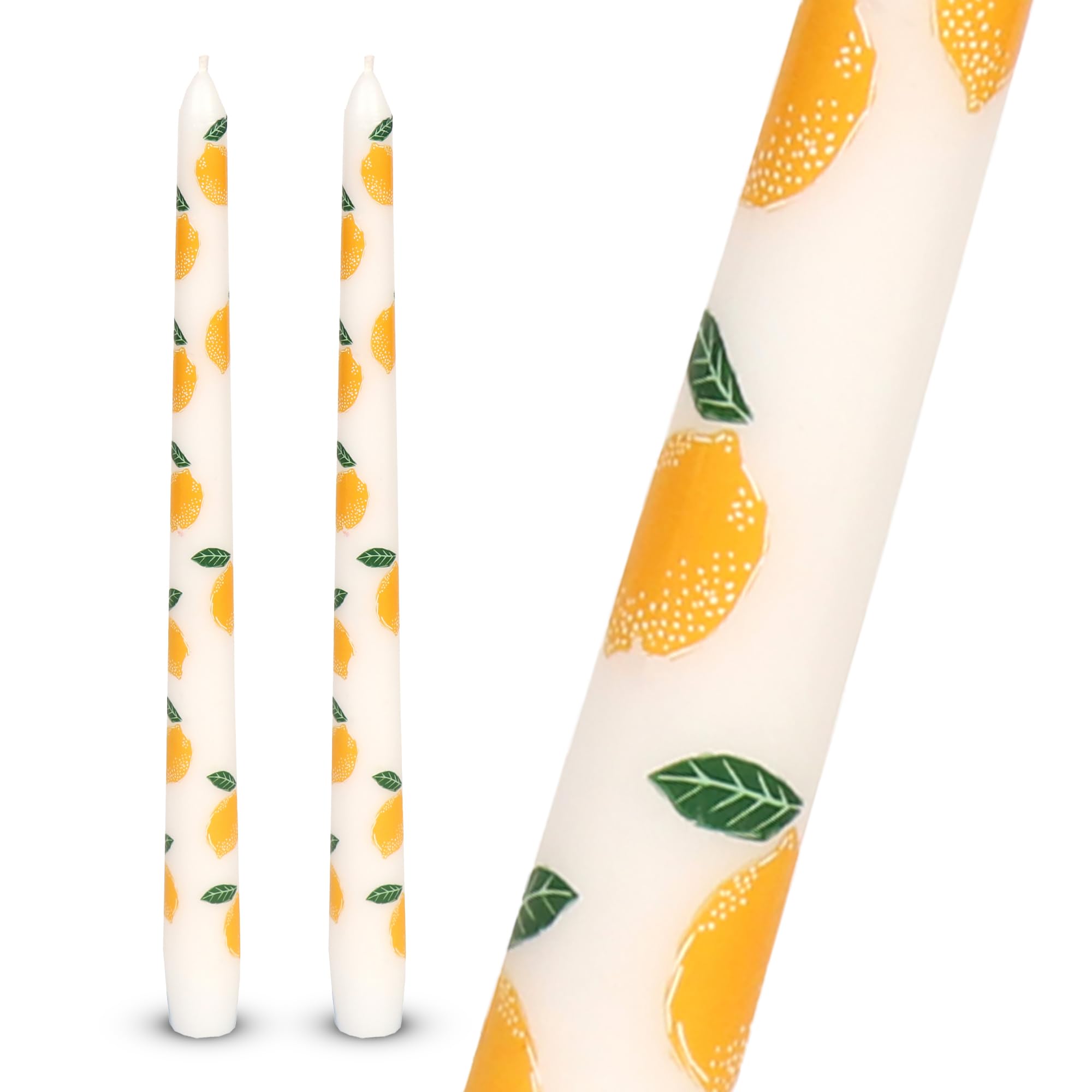Talking Tables 2 x Tapered Tall Dinner Candles with Lemons Design Made of Wax, Stylish Table Decorations Table Centrepieces, Summer Decor. Eco Packaging, Unscented, Burn Time Hours, 10inches