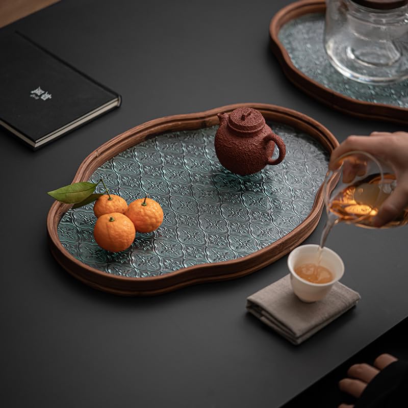 荒茶用、お盆 Amazon.co.jp: ガラストレー 茶席 トレイ ガラス 木製 お盆 昭和