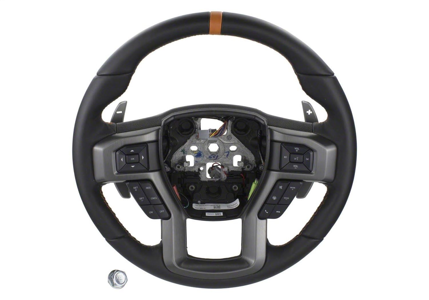Ford Performance Parts M-3600-F15ROR Steering Wheel Kit; Raptor Style; Black Leather w/Orange Stitching/Orange Sightline; Incl. Wire Harness/Trim Bezel/Steering Wheel Controls/Installation Hardware;