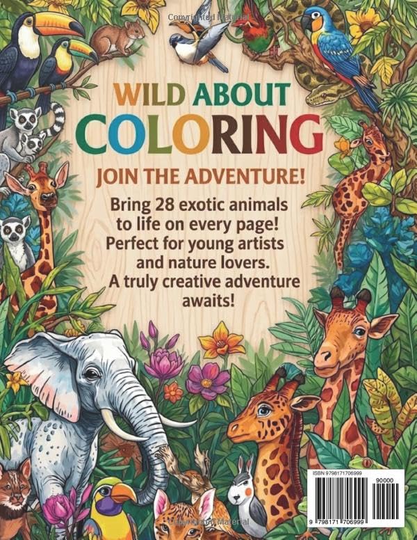 WILD ABOUT COLORING: A 28-Animals Creative Adventure | Animal Coloring Book for Kids image 3