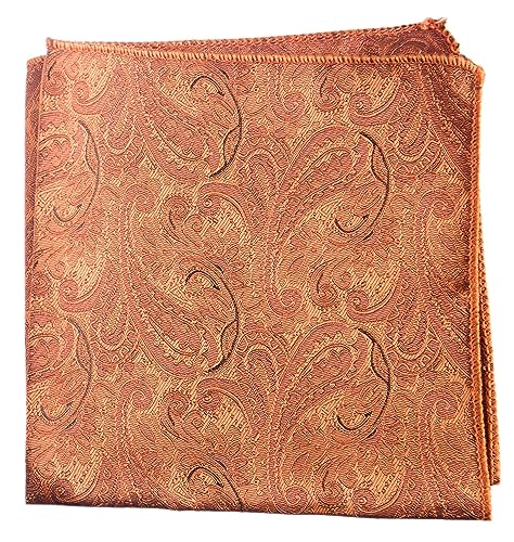 Tuxgear Mens Solid Satin Wedding Groomsmen Pocket Square Handkerchief, Burnt Orange Paisley (Burnt Orange Paisley)
