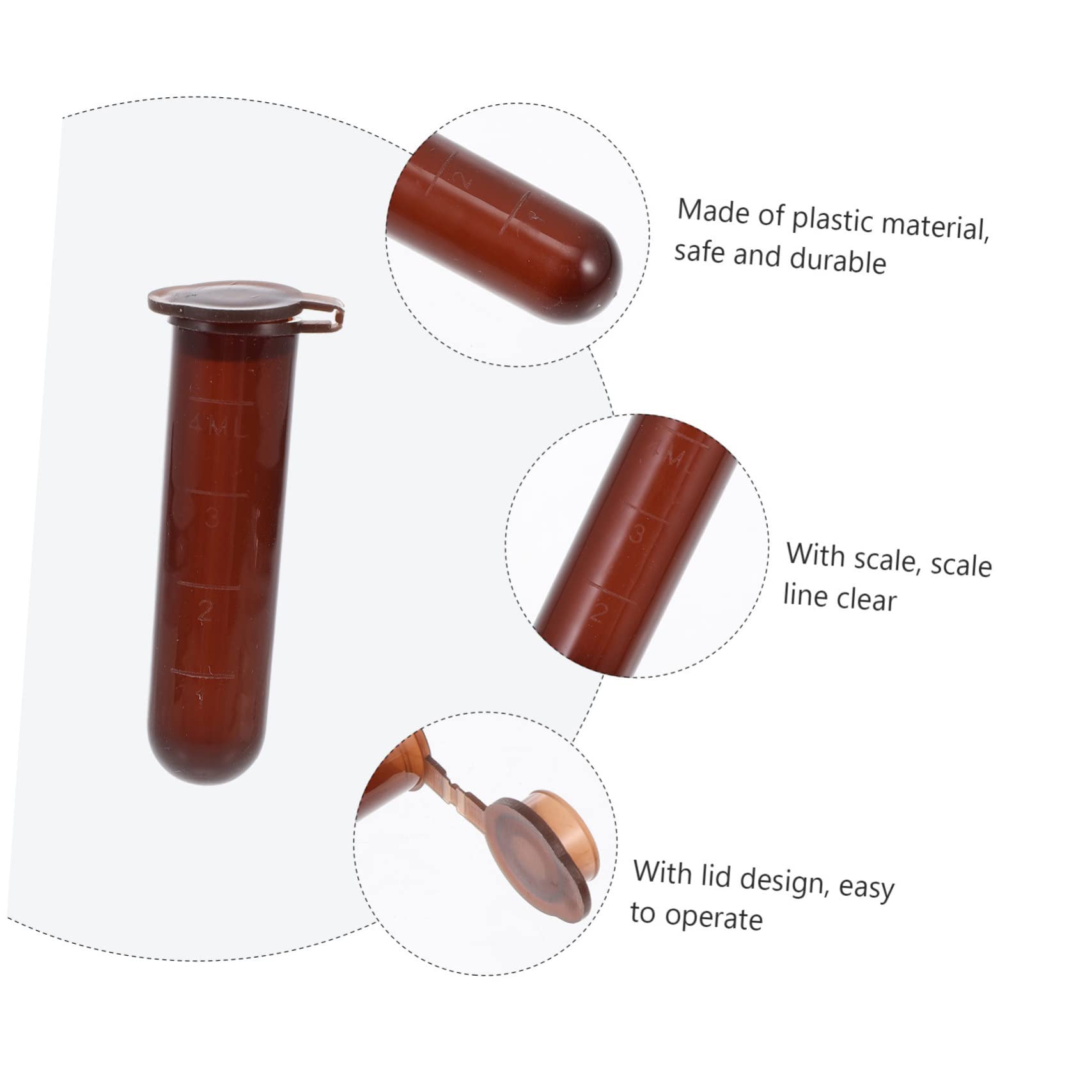 Provette Centrifuga 5ml Marroni Graduate in Plastica 300 Pezzi | Fondo Rotondo Coperchio Integrato, Scala Graduata per Uso Biologico e Laboratorio