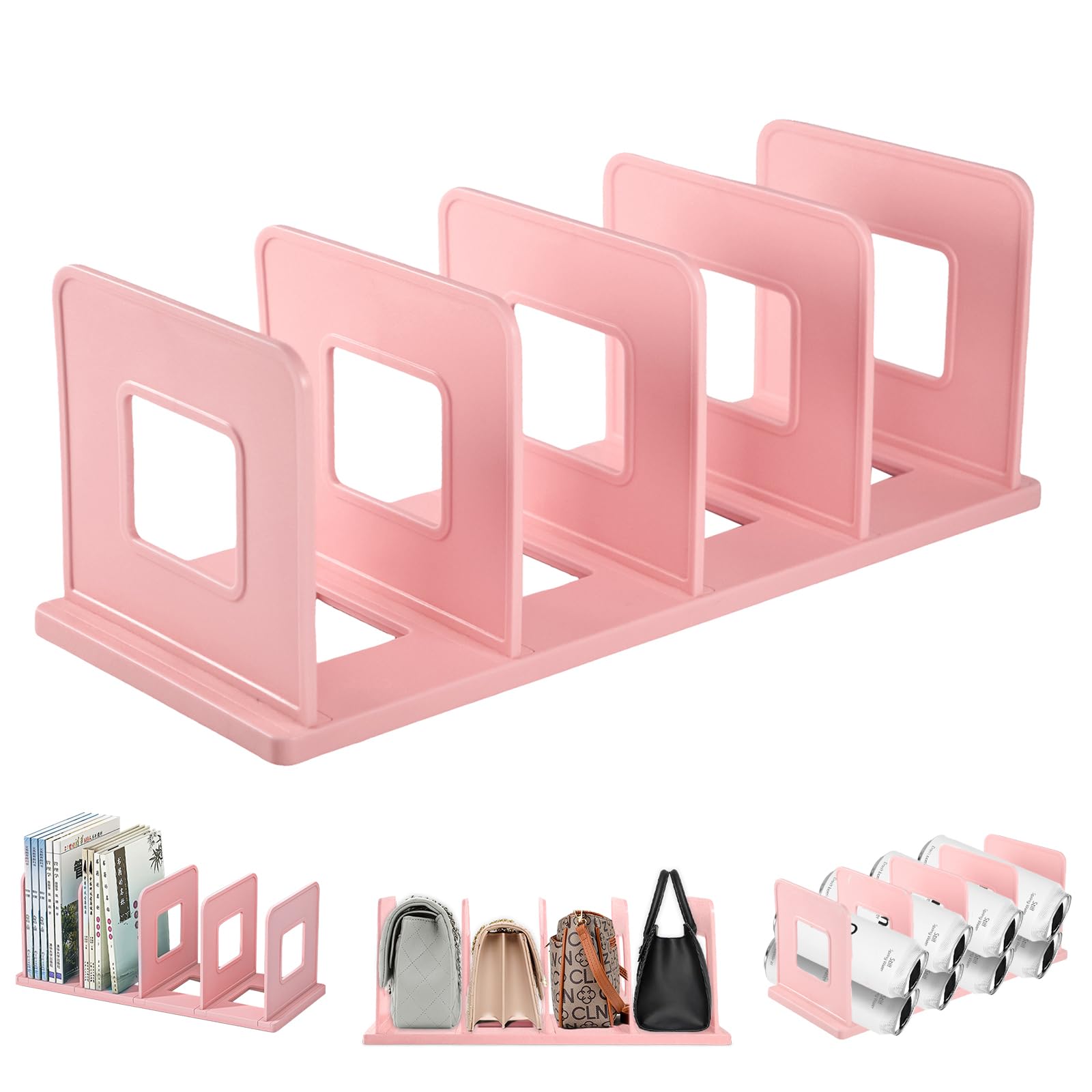 Elezeal Adjustable Book Holders, Heavy Duty File Rack, Free Adjustment Durable Bookend Book Ends for Shelves, Large Capacity File Sorter Organiser Handbag Clutch Bag Divider for School, Home, Office