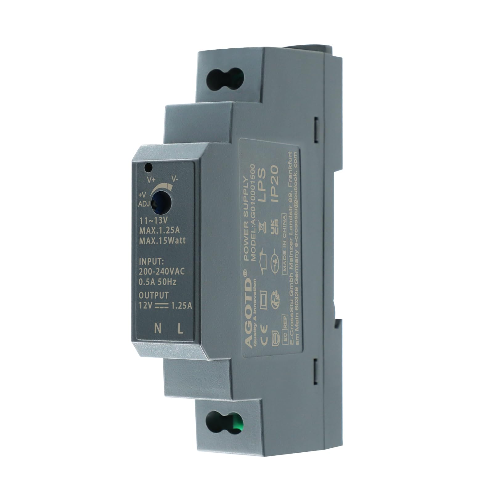 AGOTD Hutschienen Netzteil 15W, 12V, 1,25 A DIN Schienen Transformator, DIN-Schienen-Netzteil 12 V Trafo für Hutschienen