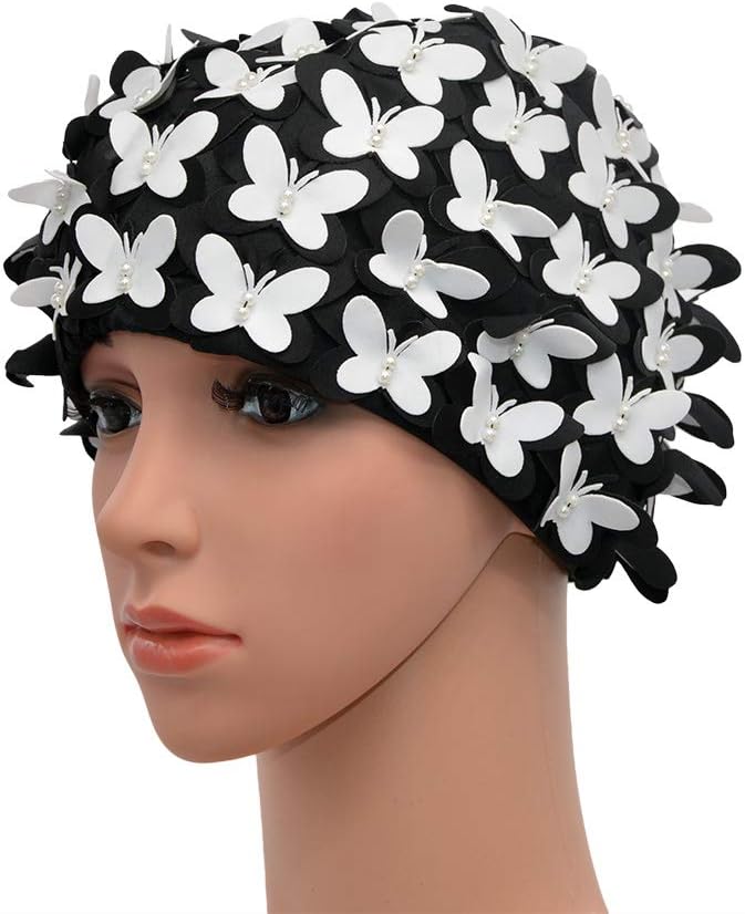 Vintage Swim Cap Floral Petal Retro Style Bathing Caps for Women