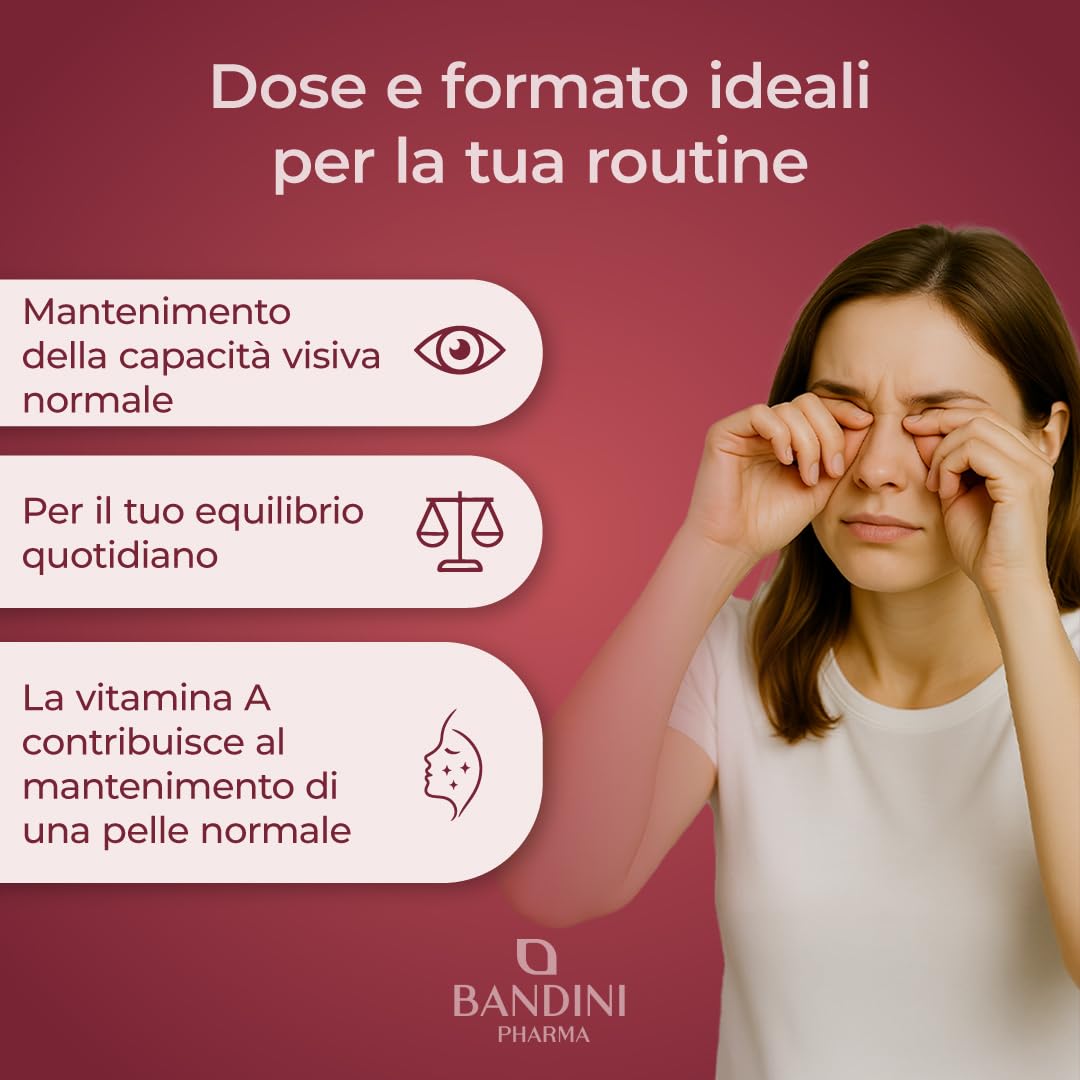 Bandini® Vitamina A Pura, 365 Microcompresse Vegane (1+ Anno di fornitura), Contribuisce al Mantenimento di Pelle e Vista Normali, Acetato di Retinile, Alternativa a Vitamina A Gocce, No OGM
