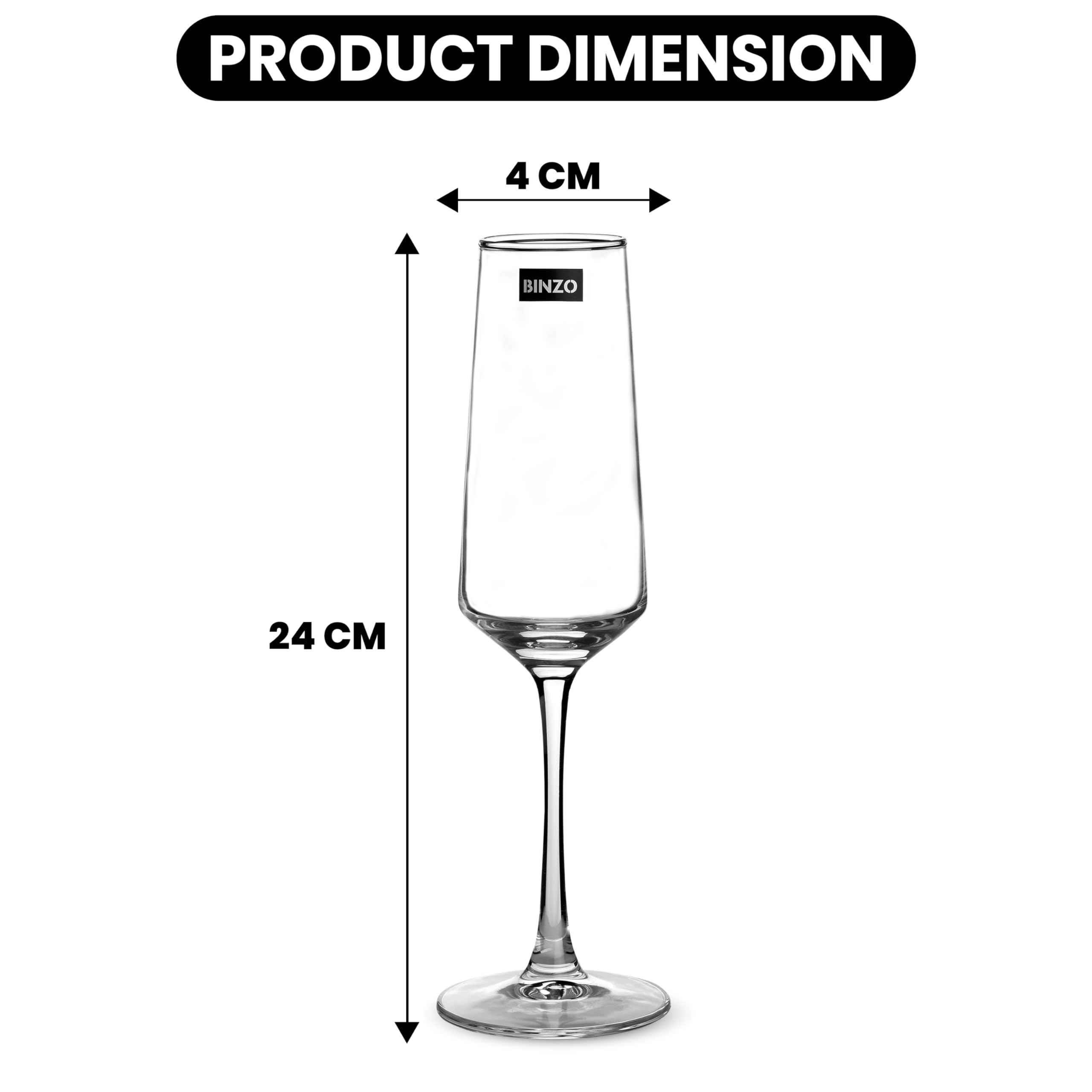 BINZO Crystal Champagne Flute Glasses, Set of 6, 250 ml, Slim Wine Glass, Premium Champagne Glass, Gift for Birthday, Wedding, Anniversary