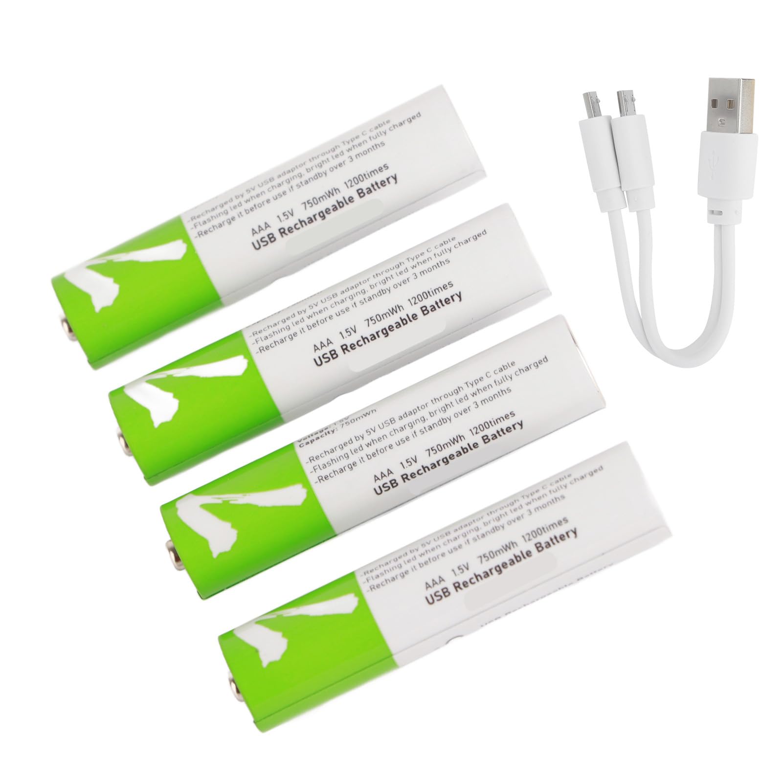 lyrlody Batterie Rechargeable AAA au Lithium-ION, Paquet de 4 Batteries de Grande capacité 750 Mah avec Chargement USB et Indicateur LED, pour Appareils Photo Numériques, Jouets et