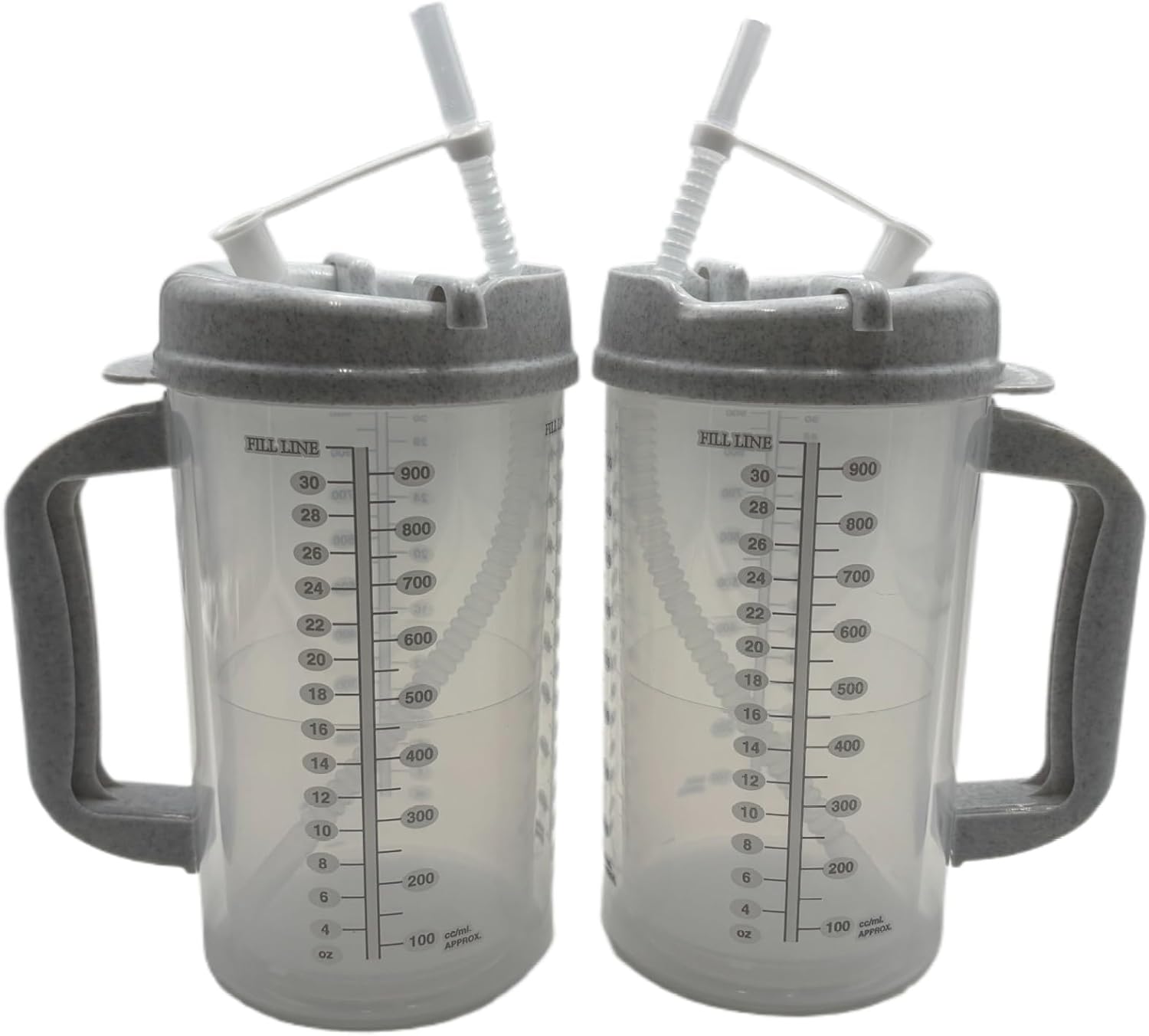 2 Pack Hospital Insulated Double-Walled Clear Water Dishwasher Safe Pitcher 32 oz With Flexible Straw and Handle