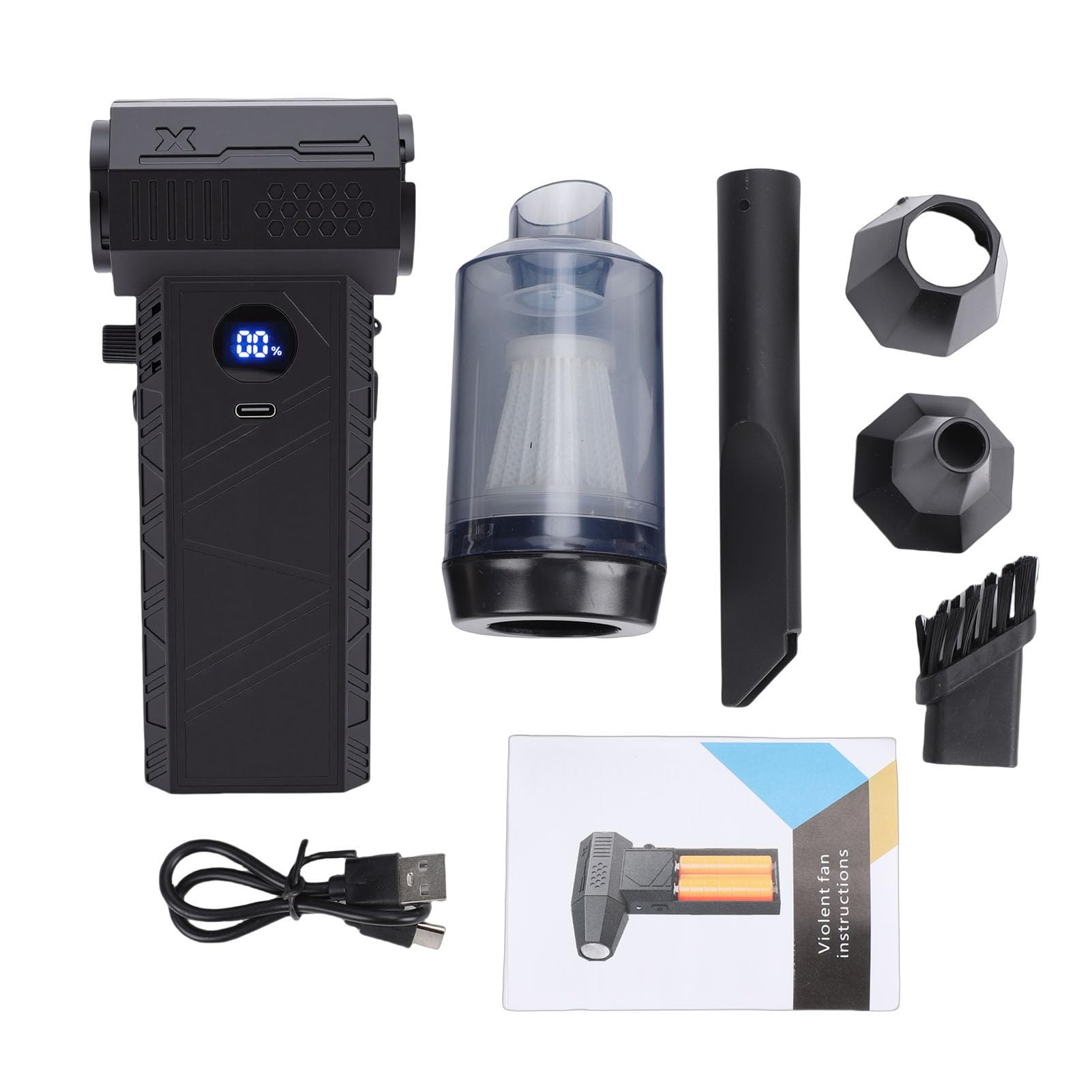 Asixxsix Spolverino Elettrico, Soffiatore per Polvere Senza Fili Ricaricabile con Motore Brushless, 150.000 Giri/Min, 52 M/s, Kit di Pulizia per PC con Batteria da 6000 MAh, Display LED e 2 Ugelli per