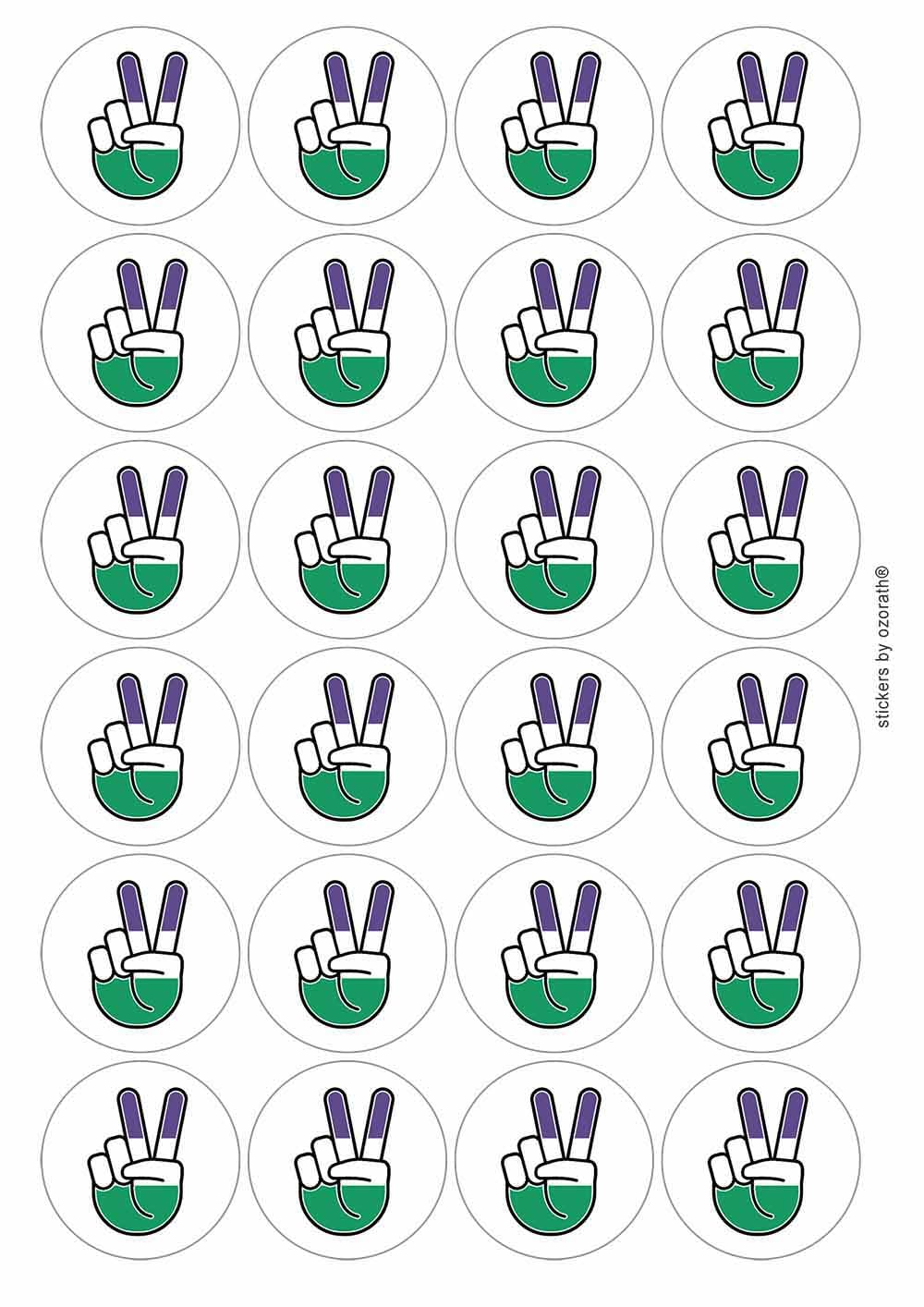 Suffragette Flag Peace Sign V Circular Matt Paper Stickers A4 Sheet of 24 (Each Sticker is 45mm Diameter)