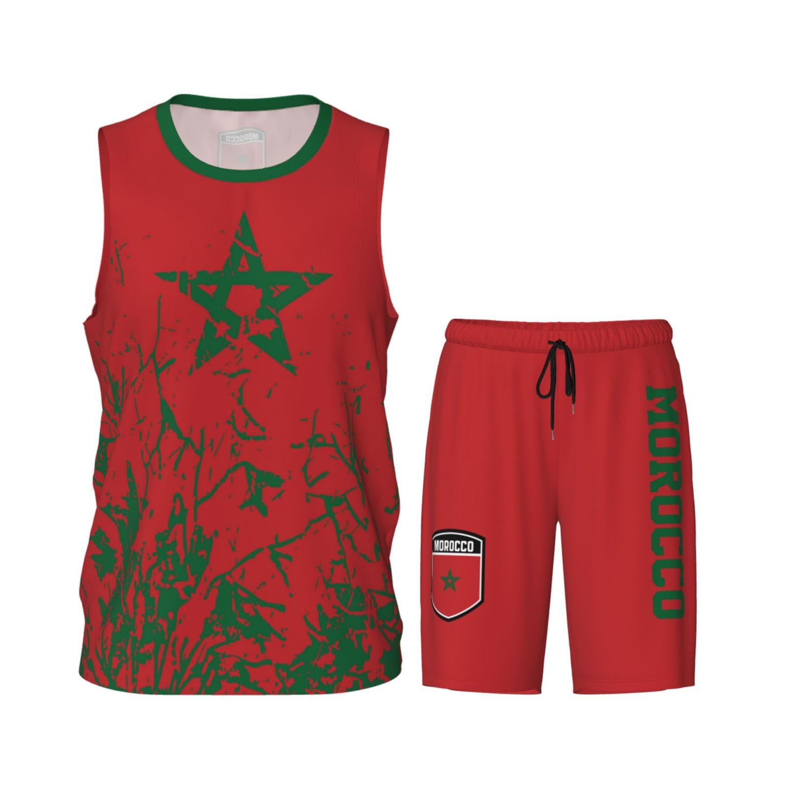 Morocco Flag Grain (1) Basketball Jersey Uniform Suit for Men Adults Training Athletic Set