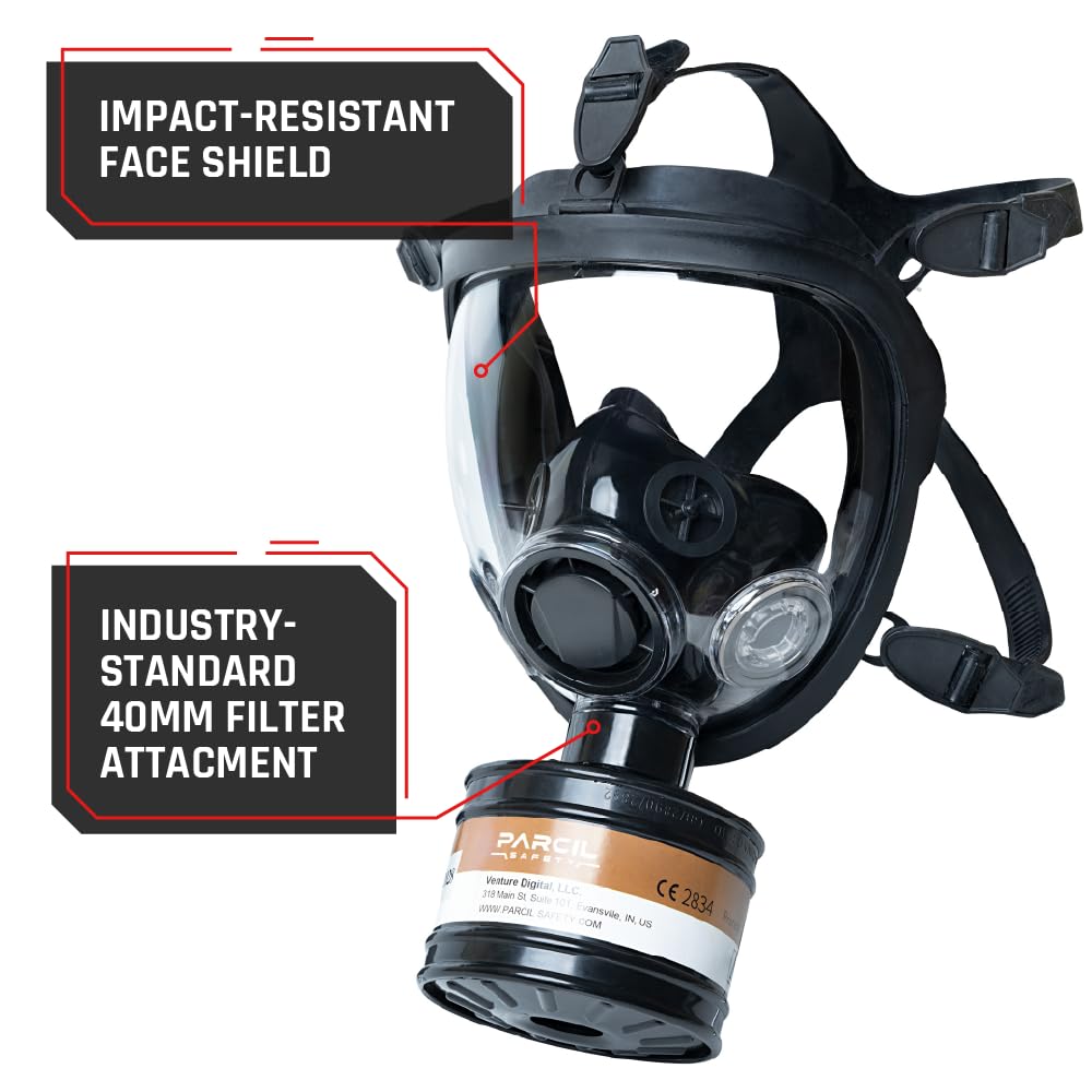 Máscara de Gas Profesional 40mm con Filtro de Carbón Activo | Mascarilla Pintura y Protección Química Antipolvo para Pintor | Mask Respirator contra Polvo y Gases Tóxicos