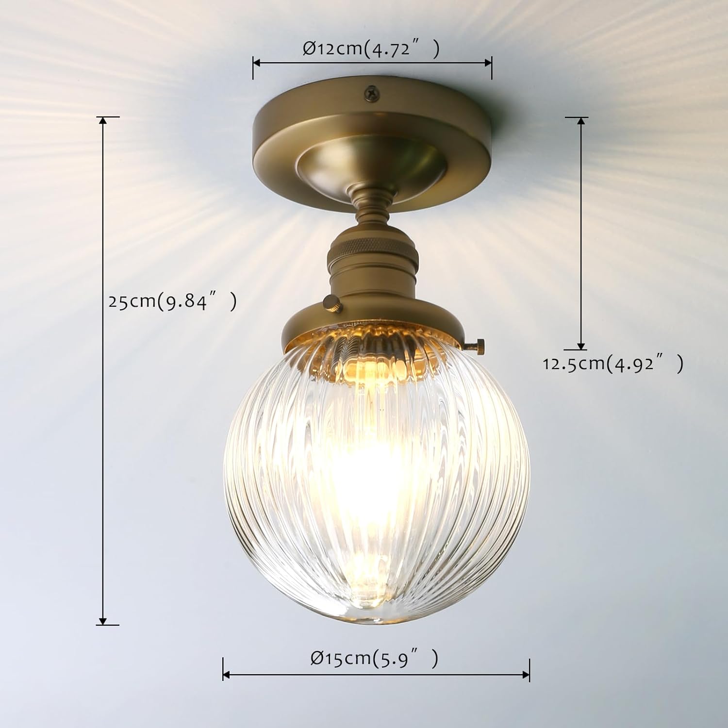 Pathson Modern Semi Flush Mount Ceiling Light Fixture with Striped Globe Glass Shade, Industrial Ceiling Lighting Lamp for Living Room Foyer Hallway Bedroom Over Kitchen Sink