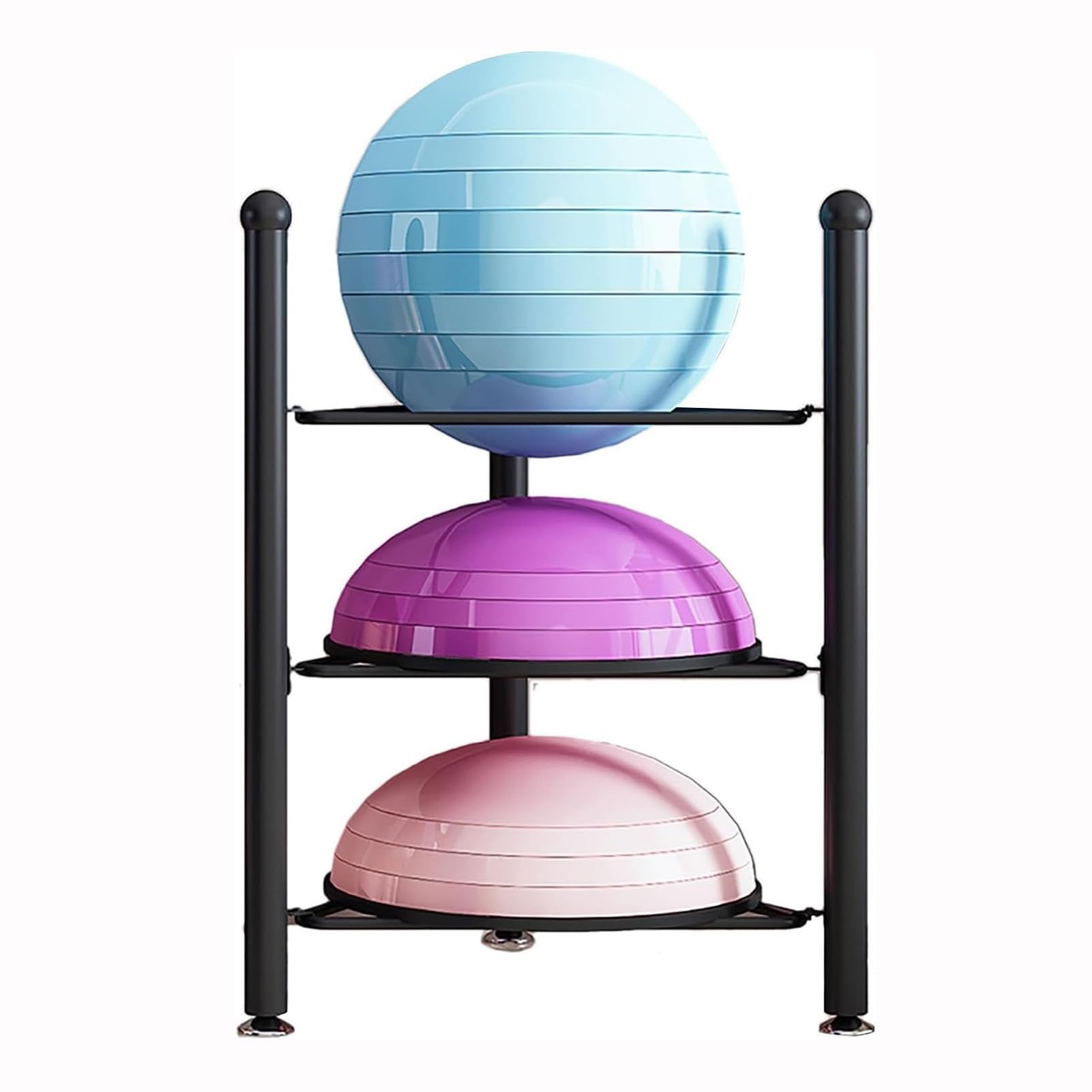 Mezzo equilibrio palla Storage Rack 3Tier Organizer per casa Palestra Ideale per Yoga Bosu Basket & Bowling Attrezzature Durevole Nero Pavimento Stand
