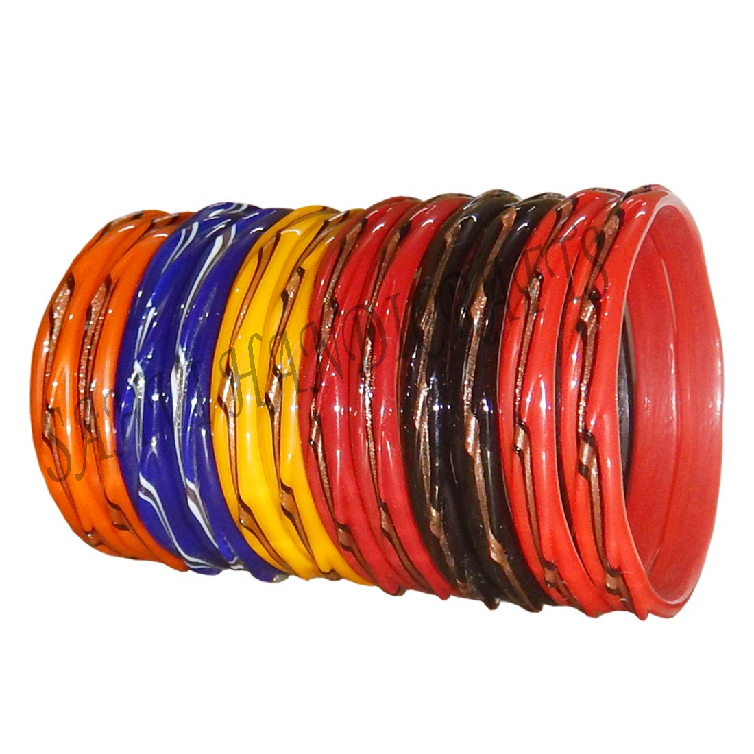 SAHVI HANDICRAFTS 12 Glass Bangles Set Multi Color Twisted Black & Golden Printed Pattern Glass Bangles For Woman & Girls (Packing of 12 Twisted Glass Bangles) (Multi Color 2.4) (B08GY54W5S) Amazon Price History, Amazon Price Tracker