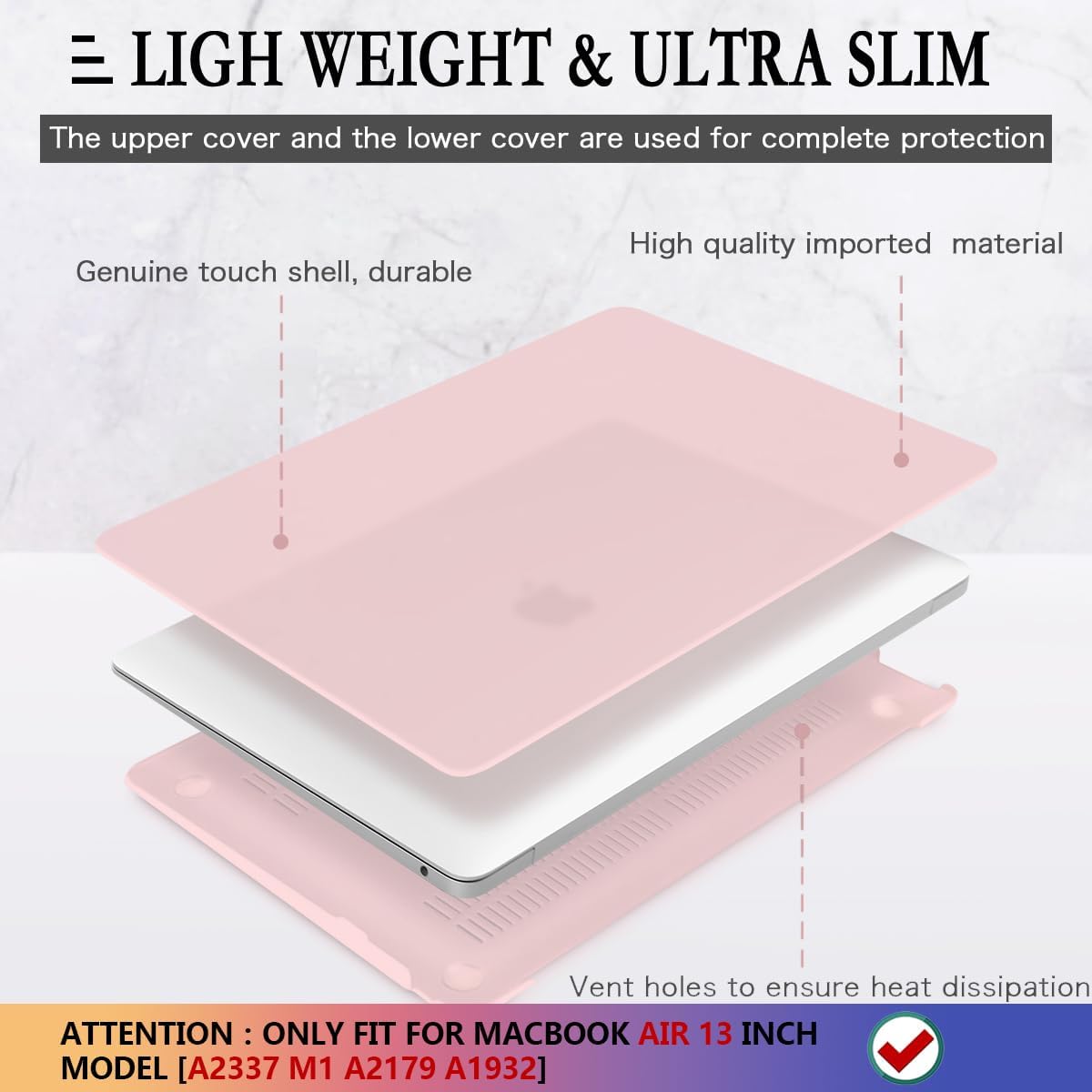 CISSOOK Baby Pink Case for MacBook Air 13 Inch A2337 M1 A2179 A1932 2021-2018 Release, Plastic Chalk Pink Hard Shell Cover with Keyboard Cover & Screen Protector for MacBook Air 13 with Touch ID 2021 - Image 4