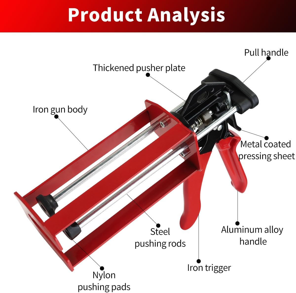 Professional Caulking Guns - Epoxy Gun Dual Component 200ml, Epoxy Applicator for Sealant Gun, Panel Bonding Adhesive, Plastic & Structural Repair, Red