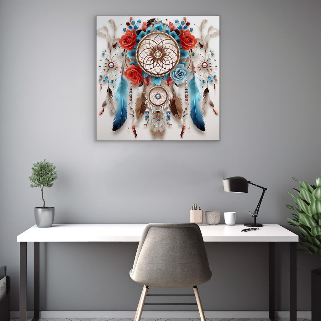Canvas for Living room. Ethereal Dreams Embodied in a Floral Adorned Dreamcatcher, 27 x 18 inch Canvas Wall Art - Contemporary Masterpieces - Botanical Home Decor - 69x46 cm (27x18 inch)