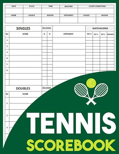 Tennis Scorebook: 100 Tennis Score Sheets to Record Your Games, Tennis scorecards, Tennis Score Keeper Book, Large Size 8.5 x 11 Inch
