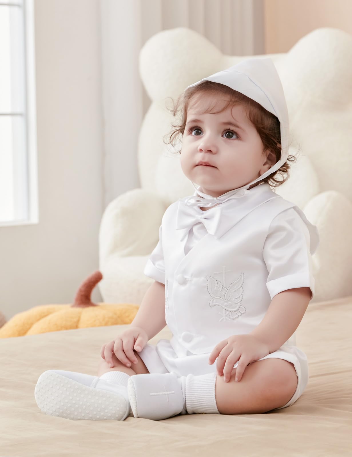 AGJ Baptism Shoes for Baby Boy Soft Sole Infant White Christening Sneaker 6-12 Months