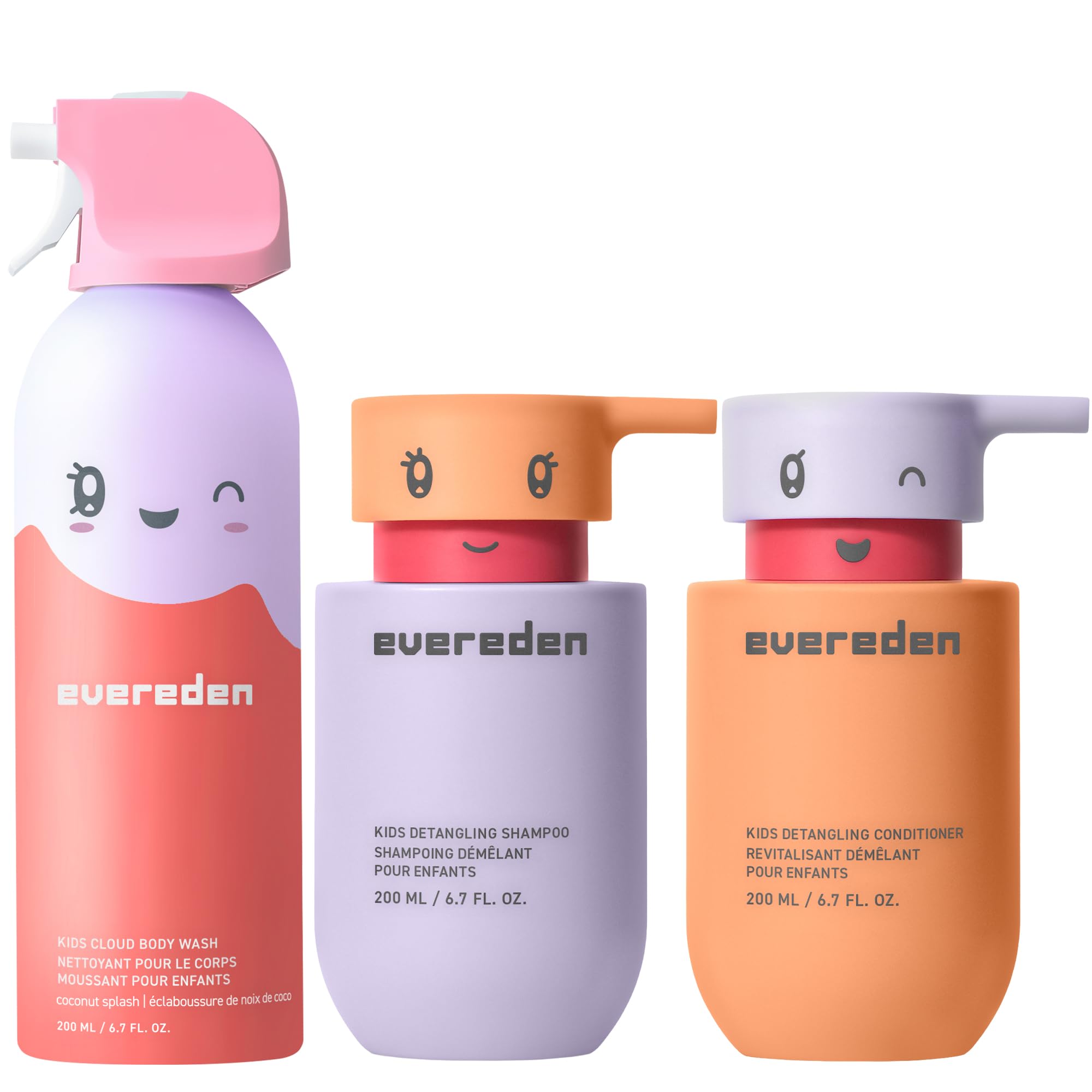 Evereden Kids Bathtime Trio: Hair Detangling Shampoo & Conditioner Set + Cloud Body Wash - Clean & Vegan Kids Haircare Set Paired With Fun Foaming