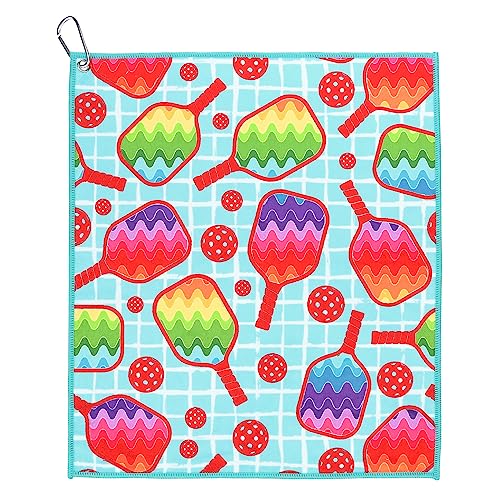 Millie Rose Pickleball Towels in Fashionable Prints - Cute 15x17 inch Microfiber & Cotton Athletic Towels with Carabiner Clip - Pickleball Accessories, Pickleball Gifts (Hippie Pickle)