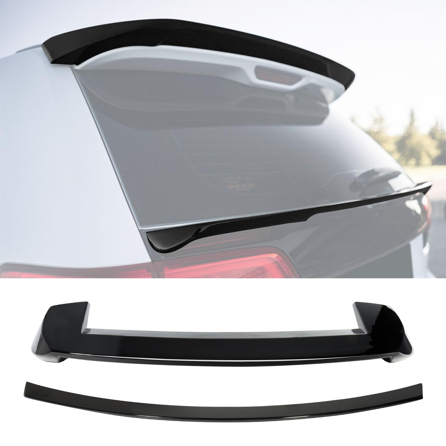2Pcs Roof Spoiler + Rear Spoiler Wing for Jeep Grand Cherokee 2013-2021 Rear Window Roof Spoiler & Mid Spoiler Wing