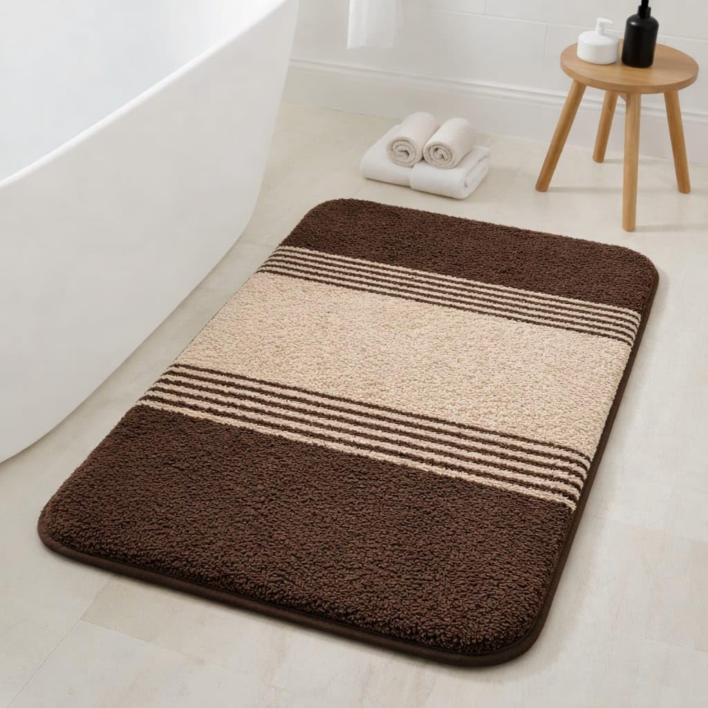 HOWNICE Decore Microfiber Door Mats for Home Entrance Living Room | Anti Skid Doormats for Bathroom Entrance and Bedrooms | Main Door Mats for Entrance Mat (Stripe Mat Beige Brown)-picture-38