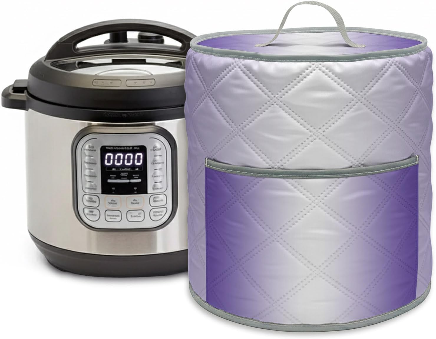 Pressure Cooker Covers Ombre White Purple Electric Rice Cooker Cover Small Appliance Cover Gradient Color 3QT Pot Dust Cover Air Fryer Protector with Pockets & Handle