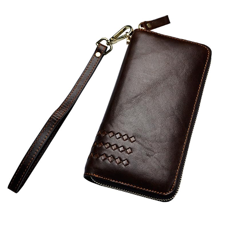 Genuine Leather Long Wallet for Men Large Capacity Vintage Travel Purse Clutch Bag Handbag