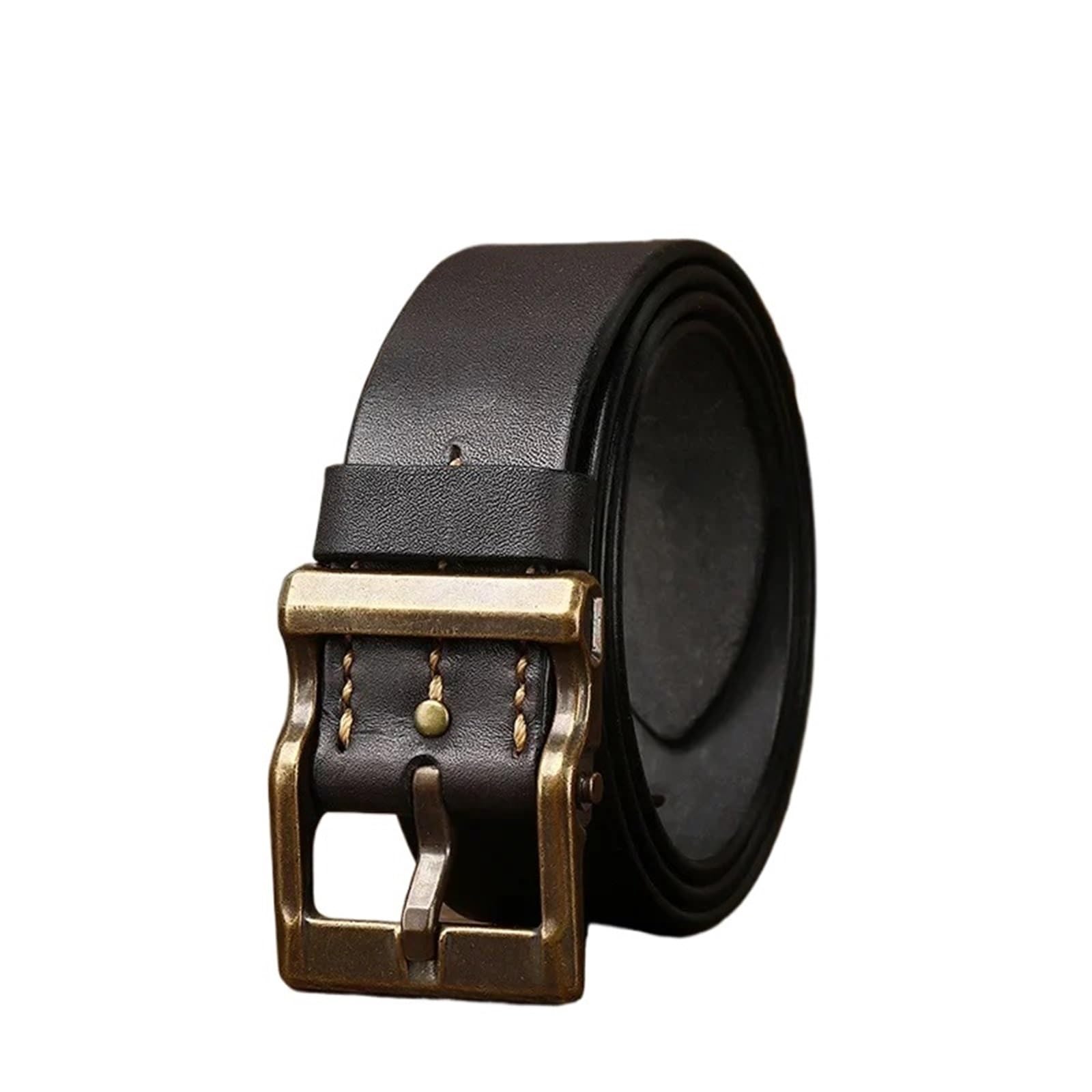 LUOHANUS 1 Pcs Black 3.9CM Thickened Cowhide Leather for Men Jeans Buckle Belts Cowboy Waistband Male(Black,105CM)