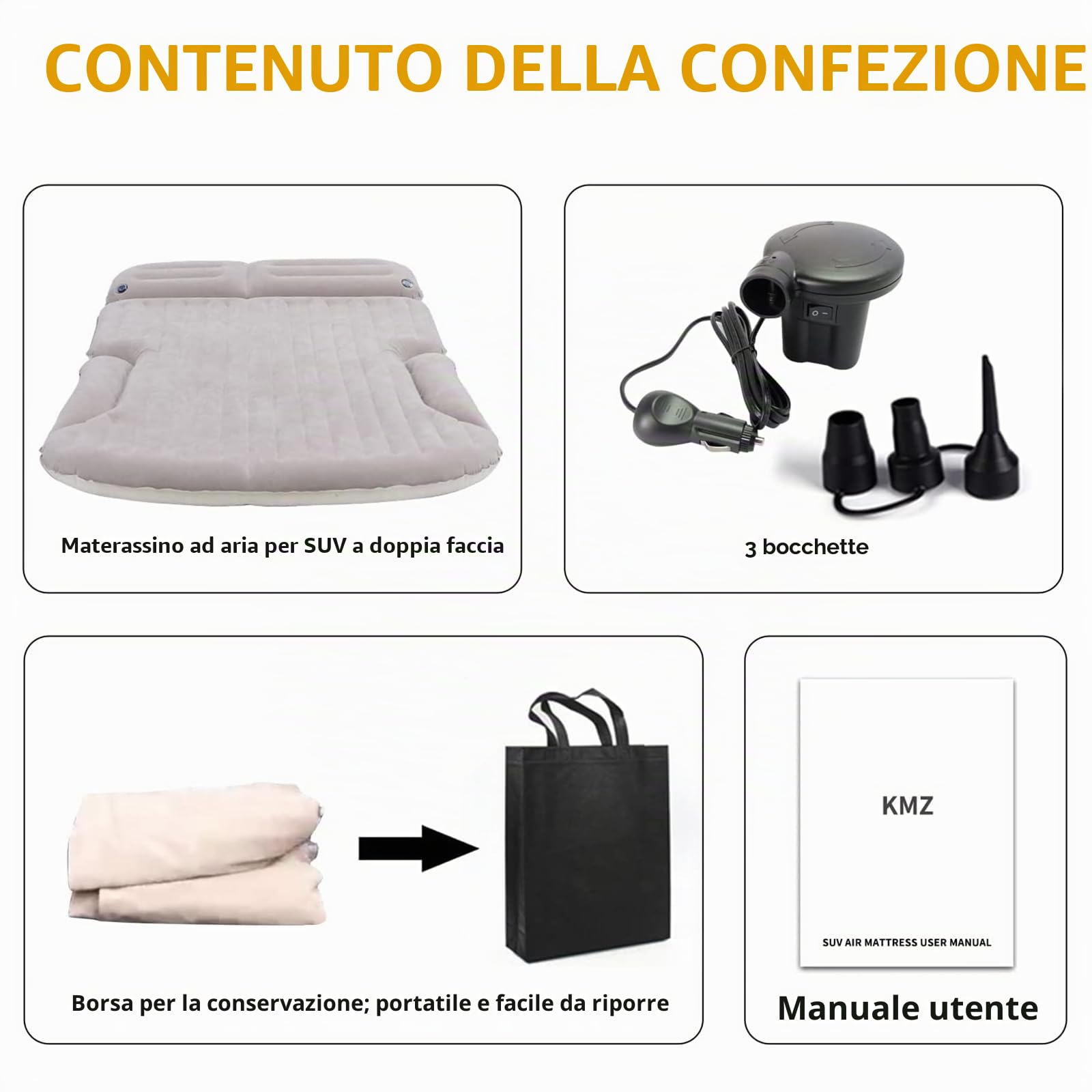 KMZ SUV - Materasso per auto ispessito e floccato su entrambi i lati, per campeggio, con 2 cuscini per sedile posteriore e bagagliaio (beige e caffè)