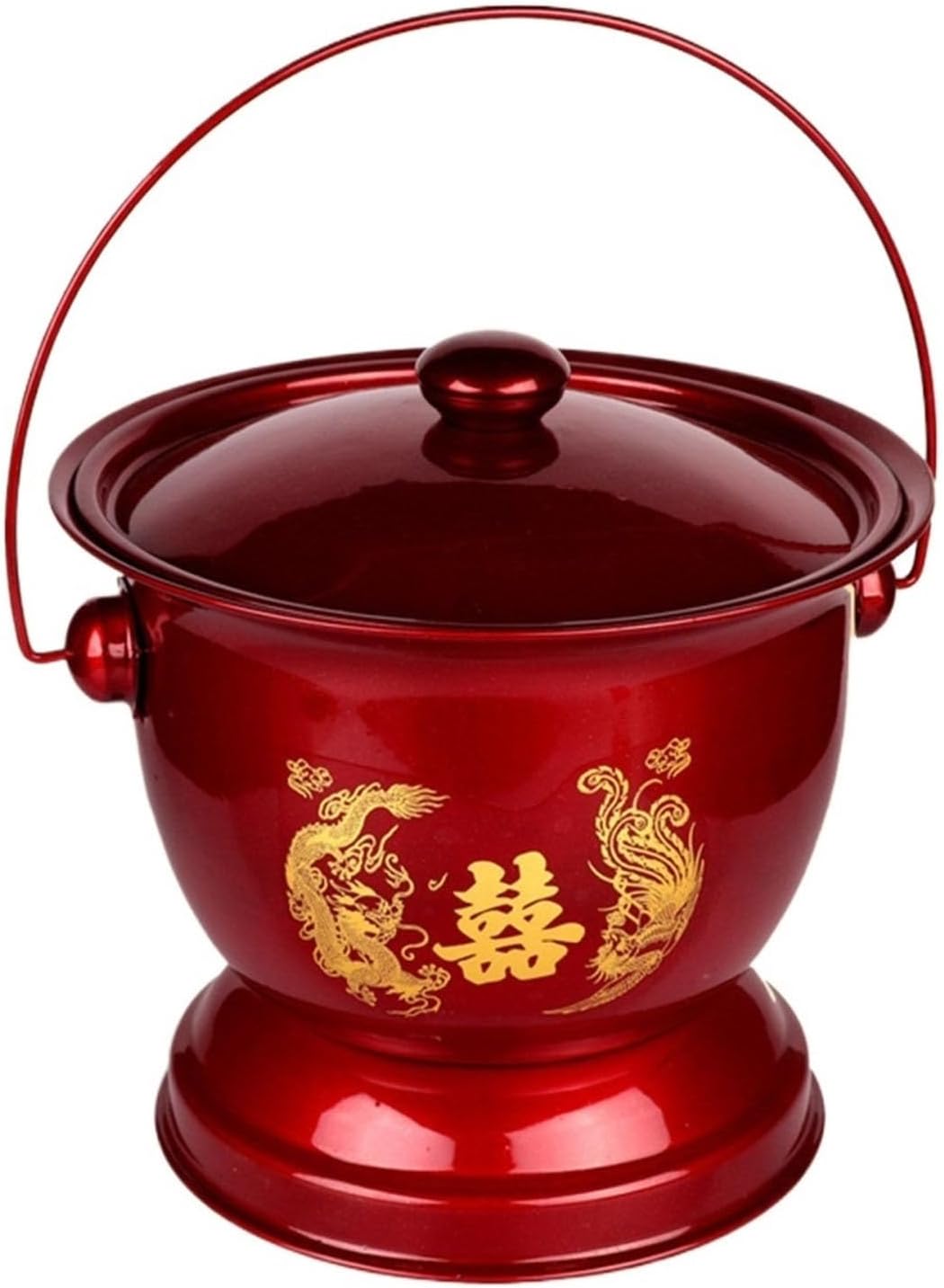 Urine Bottle，Male Urinal Spittoon Metal Bucket Chamber Pots for Women with Lid Urinal Bucket Portable Handheld Wedding Bedpan for Elder Pee Containe Potty(Red Handle)
